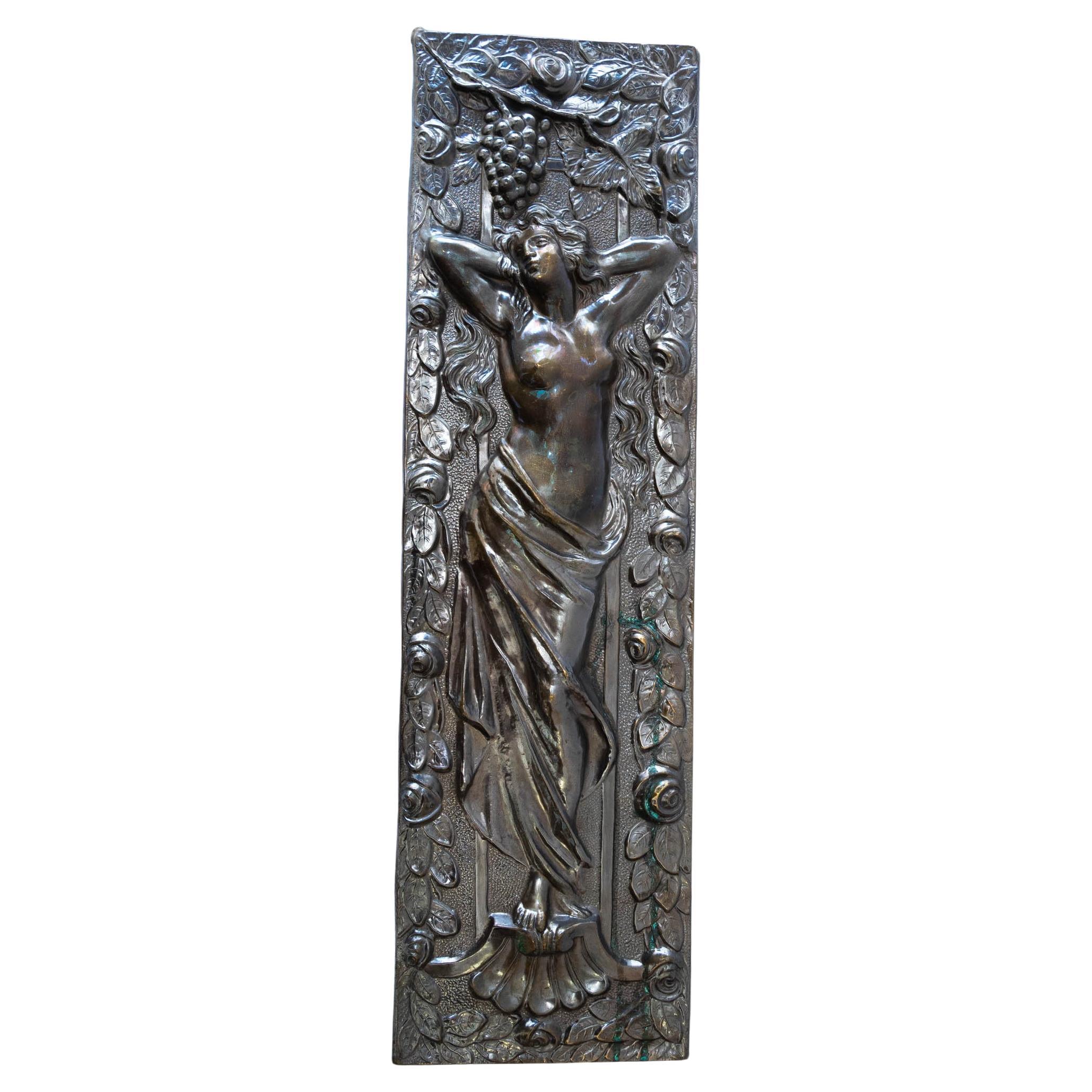 Jugendstil Relieve de latón con motivos florales latón pátina original alrededor de 1908