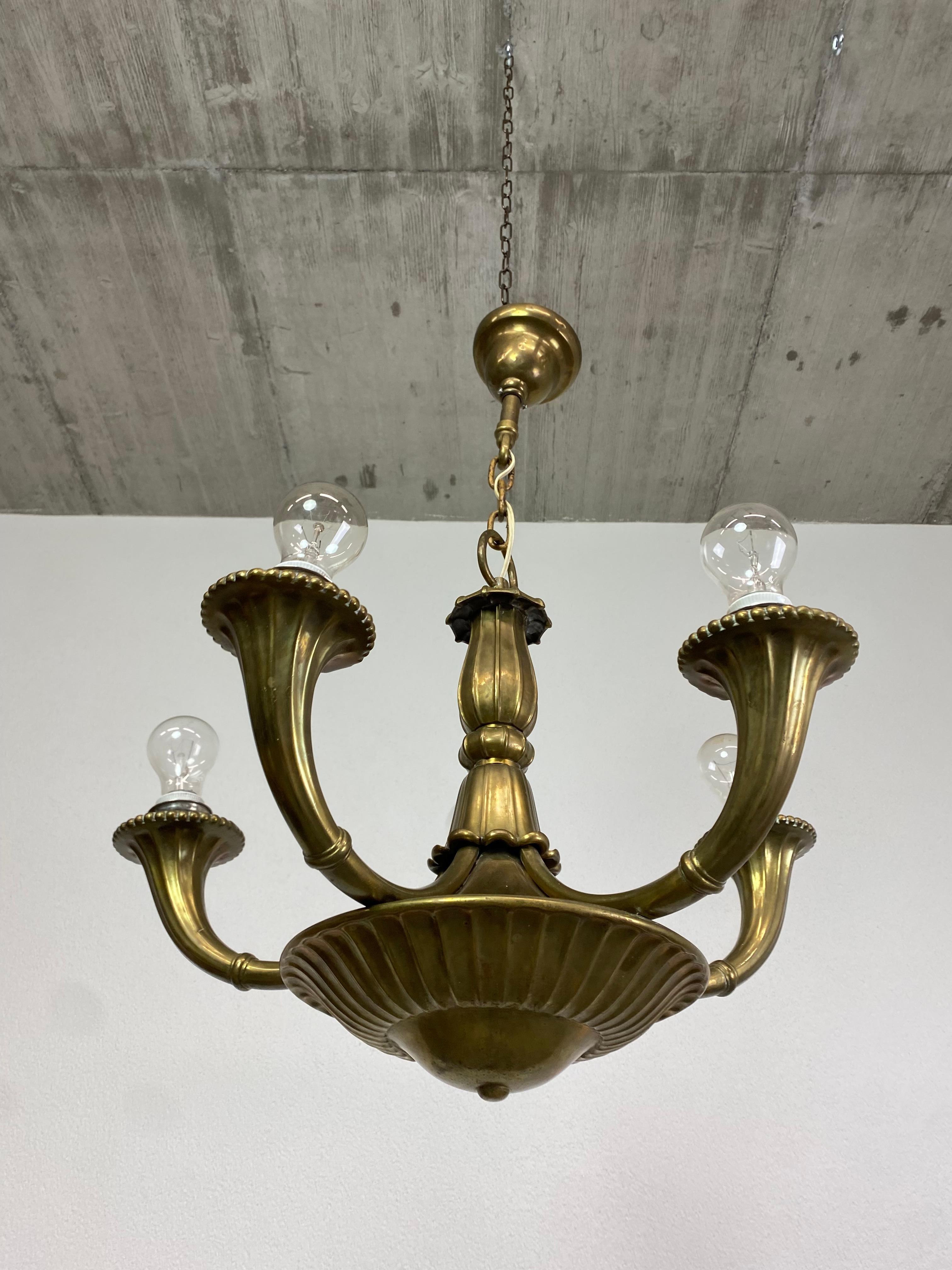 Austrian Jugendstil bronze hanging lamp atr. Dagobert Peche For Sale