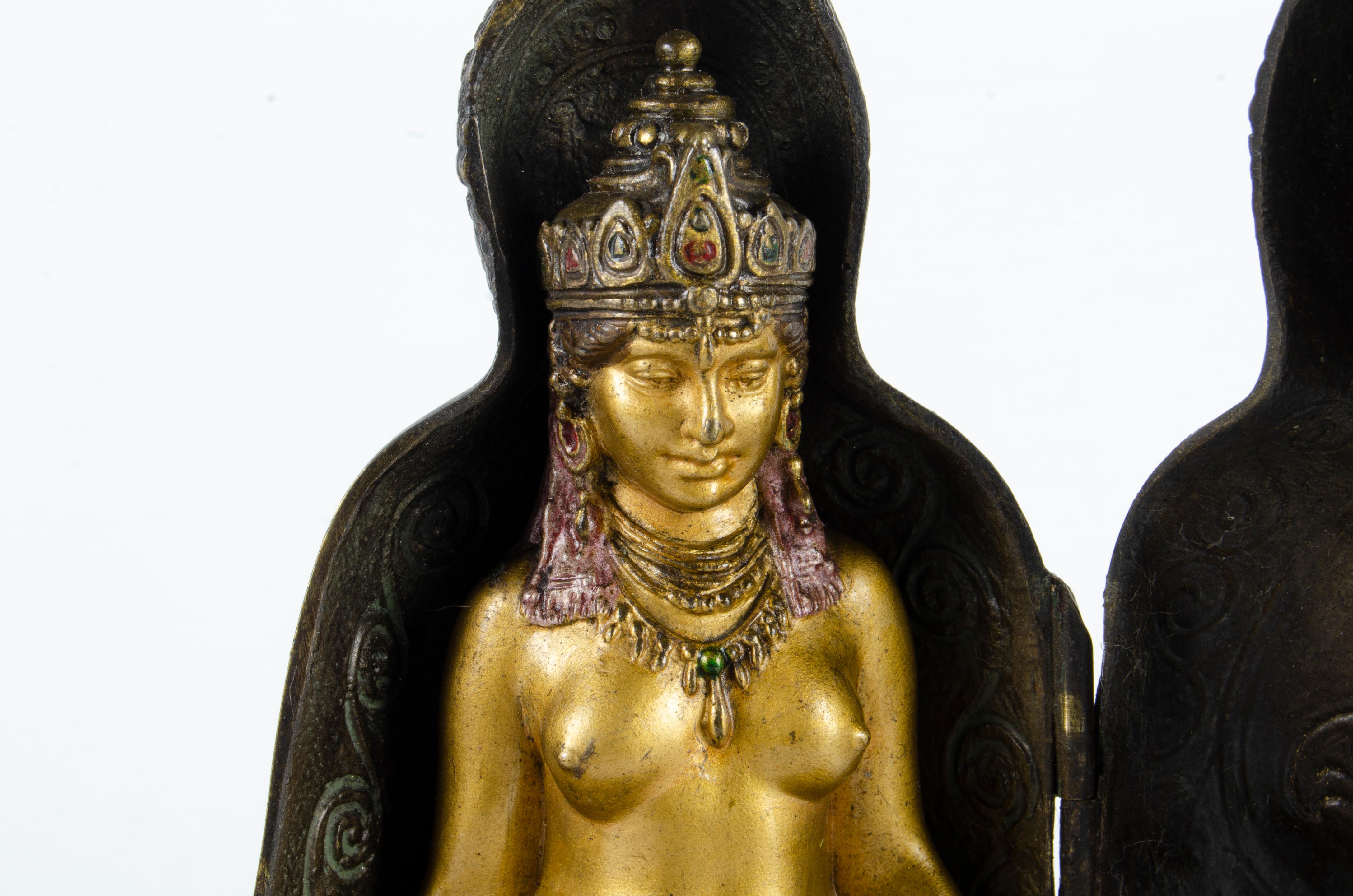 Sculture in bronzo Jugendstil di Buddha e sacerdotessa di Franz Bergmann, Austria in vendita 2