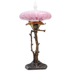 Antique Jugendstil Bronze Table Lamp with Opalin Glass Shade, Vienna, circa 1908s