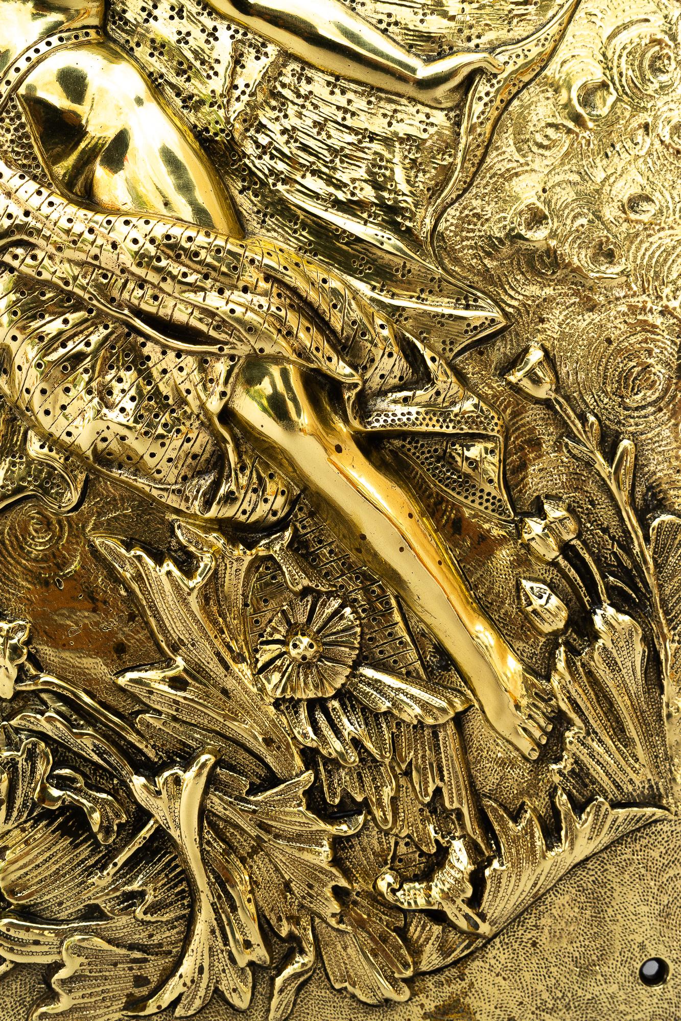 Laccato Jugendstil Cast relief polished brass vienna circa 1910 in vendita