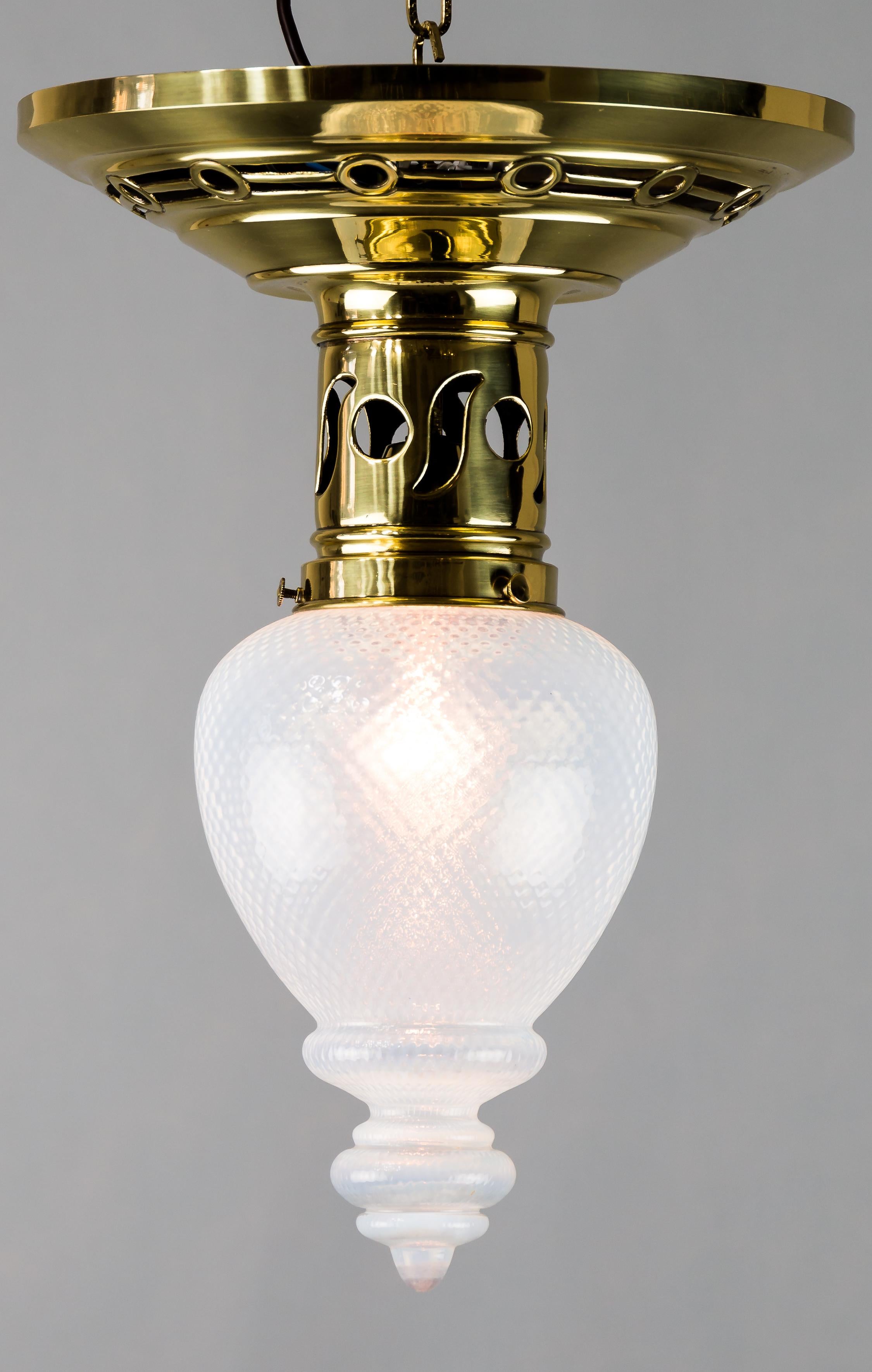 Jugendstil Ceiling Lamp circa 1908 with Original Opaline Glass Shade 3