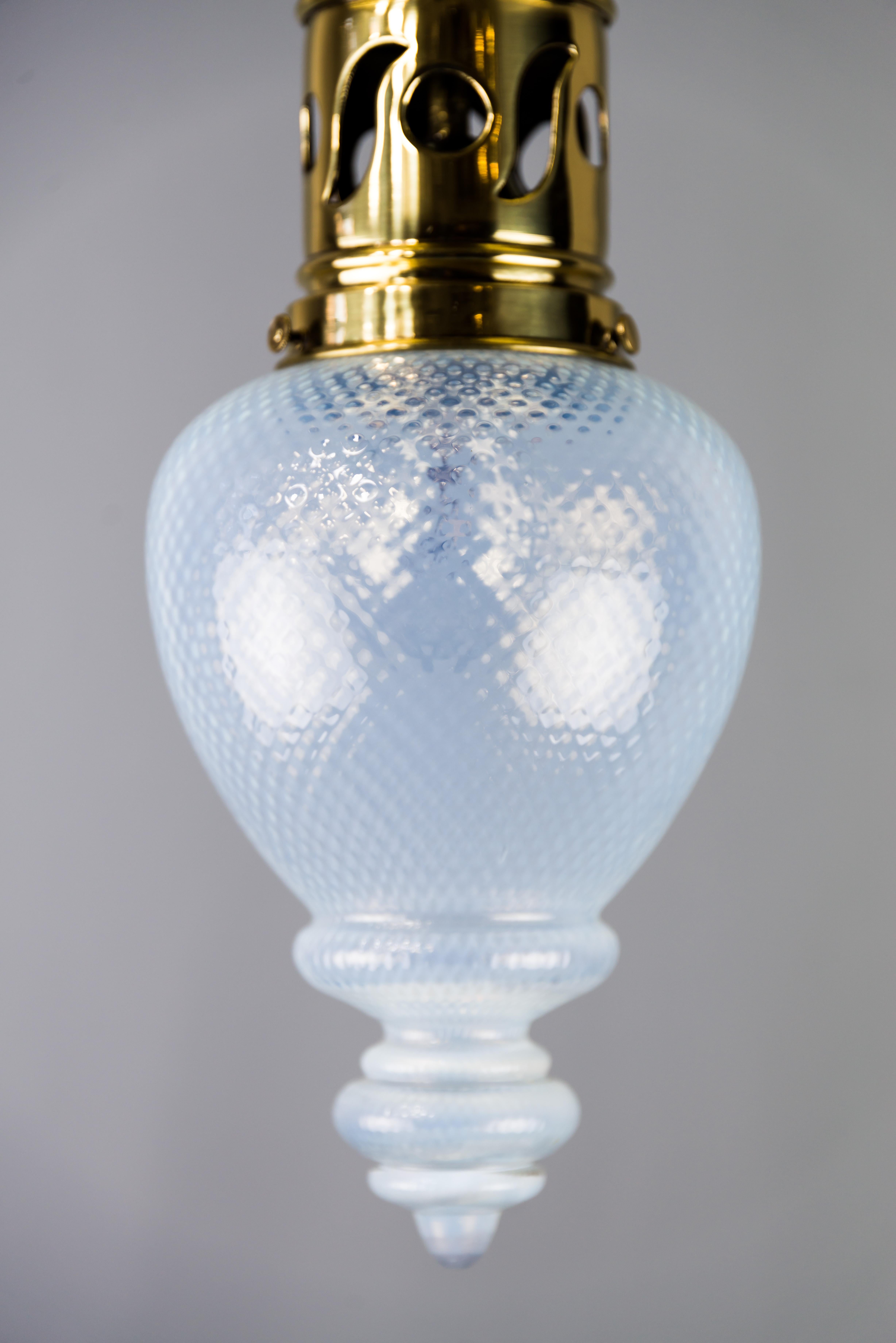 Austrian Jugendstil Ceiling Lamp circa 1908 with Original Opaline Glass Shade