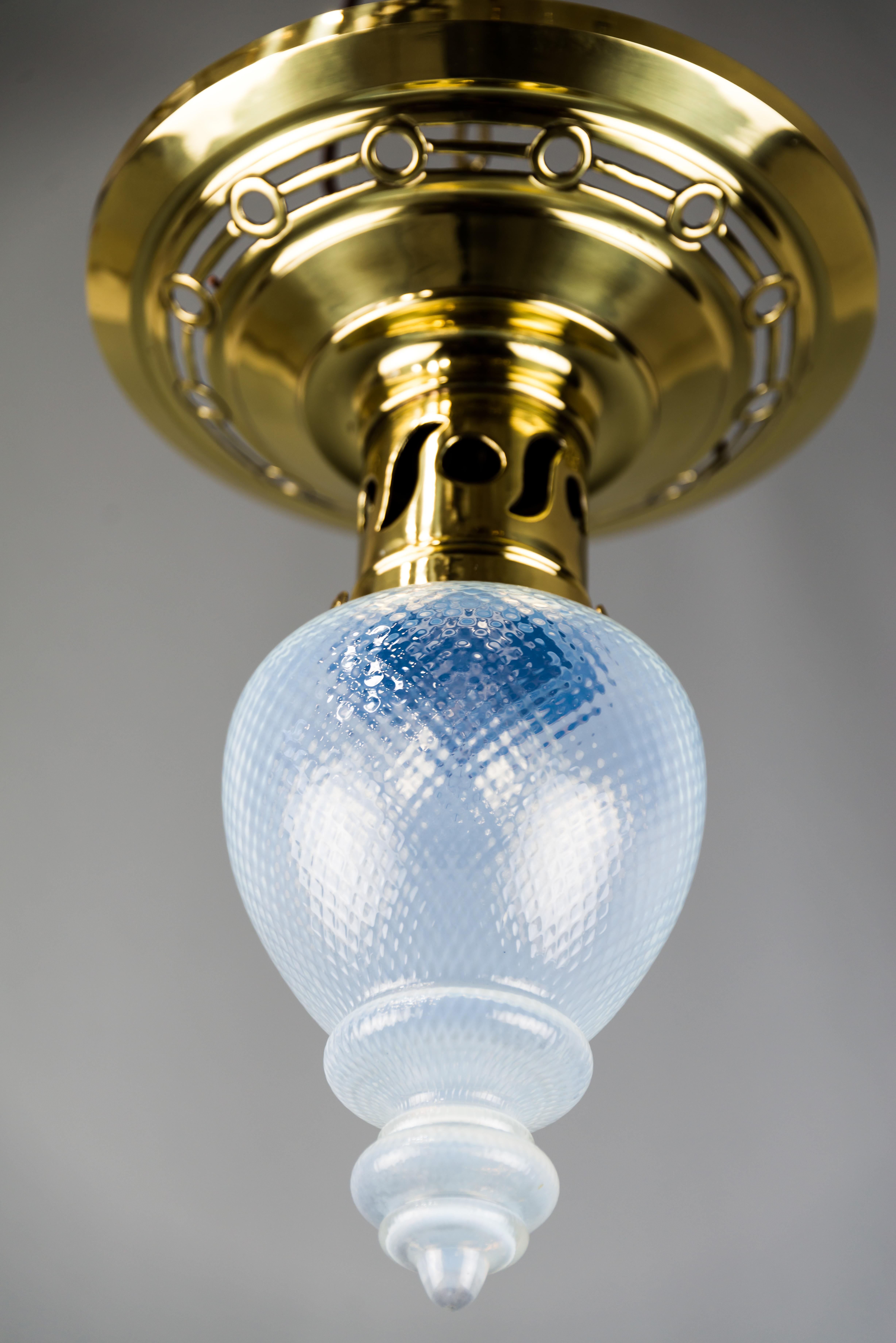 Lacquered Jugendstil Ceiling Lamp circa 1908 with Original Opaline Glass Shade