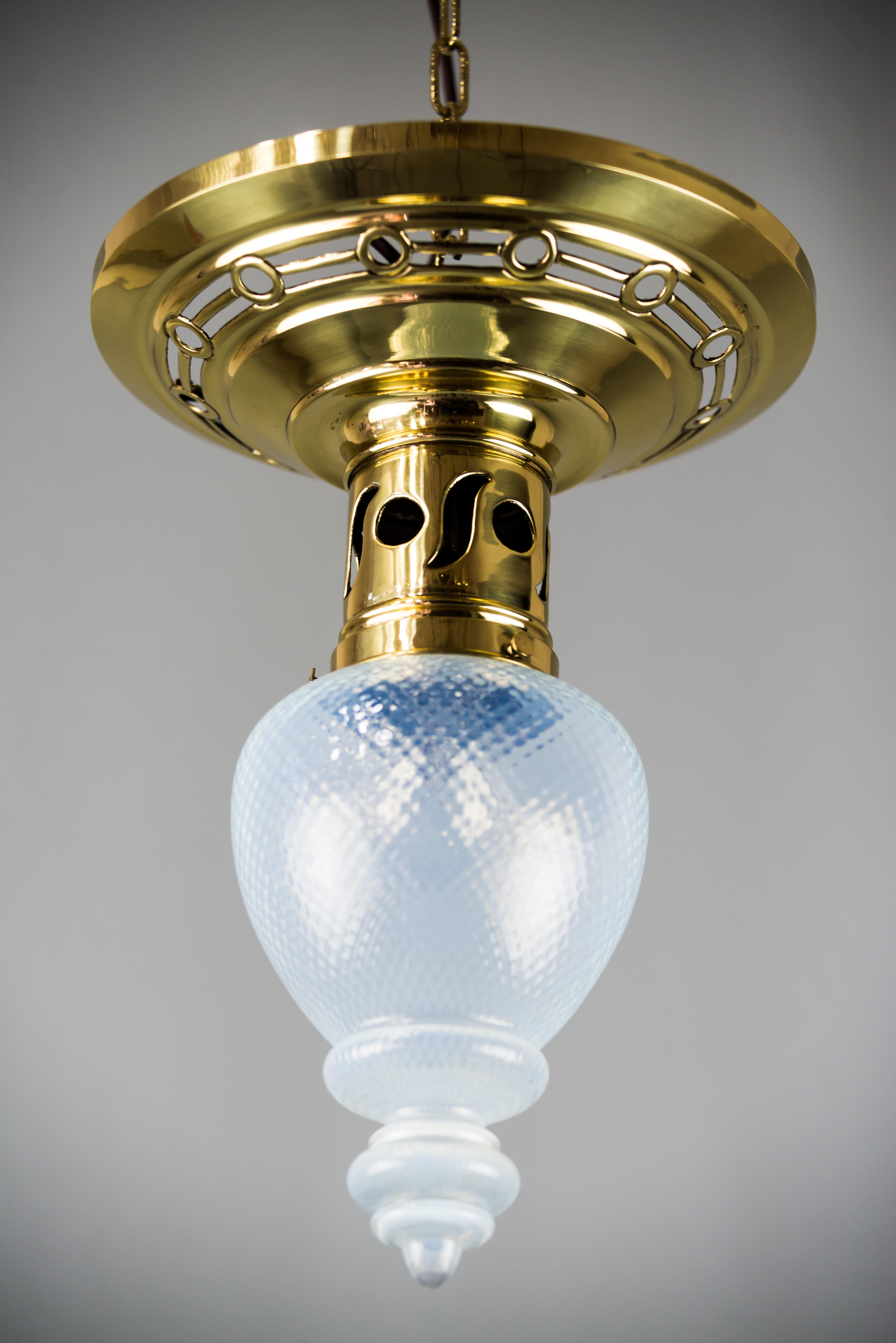 Jugendstil Ceiling Lamp circa 1908 with Original Opaline Glass Shade In Excellent Condition In Wien, AT