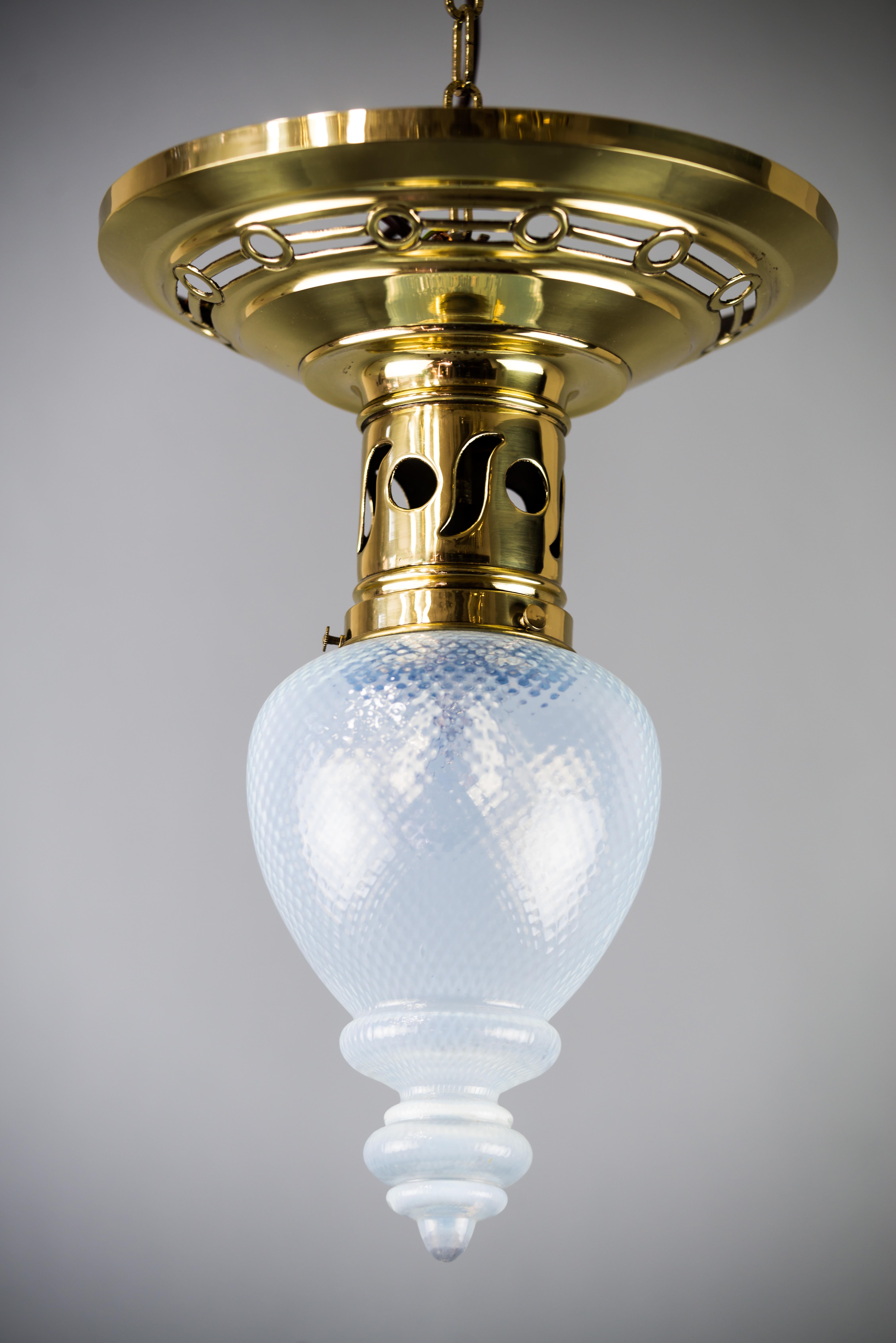 Early 20th Century Jugendstil Ceiling Lamp circa 1908 with Original Opaline Glass Shade