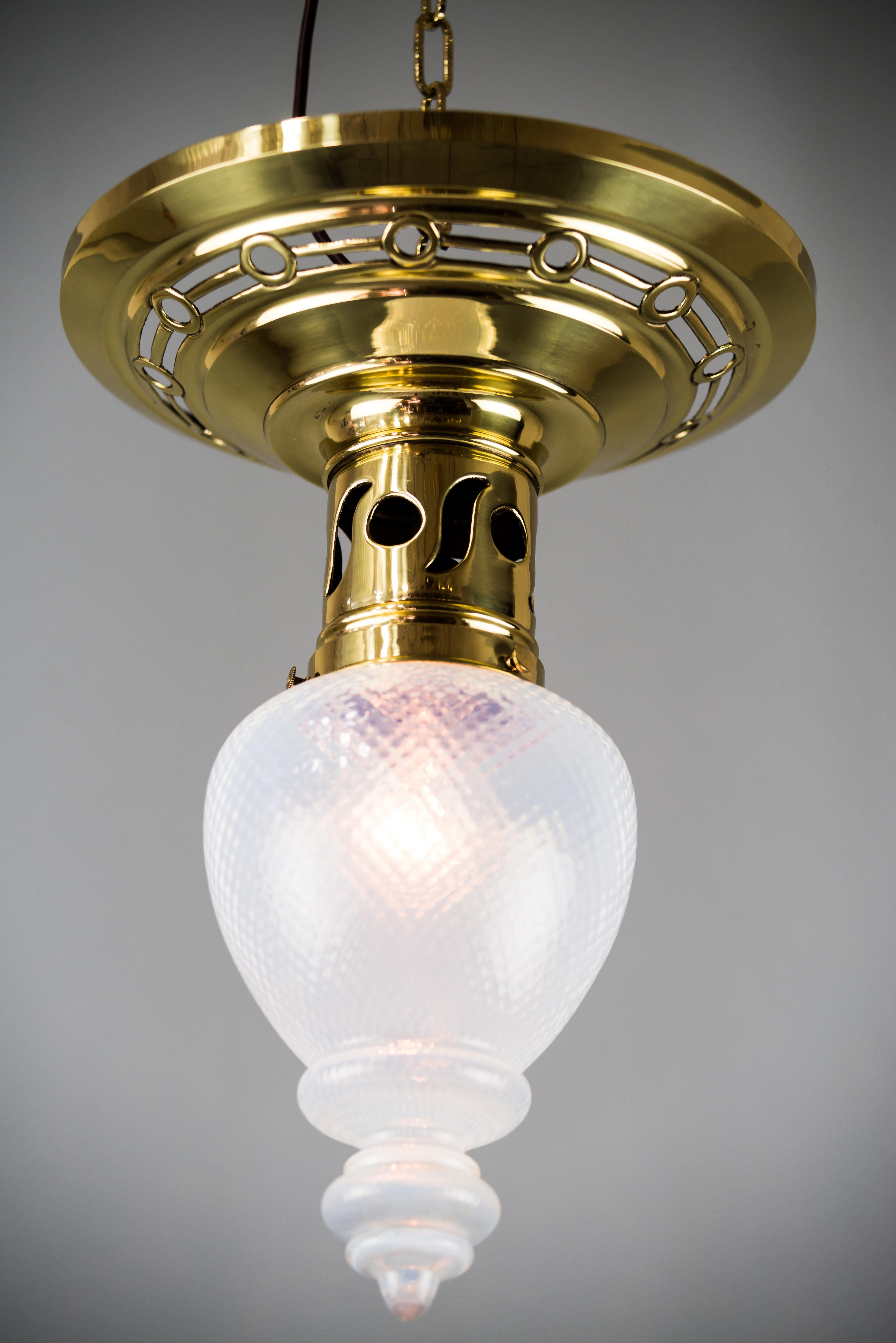Jugendstil Ceiling Lamp circa 1908 with Original Opaline Glass Shade 1