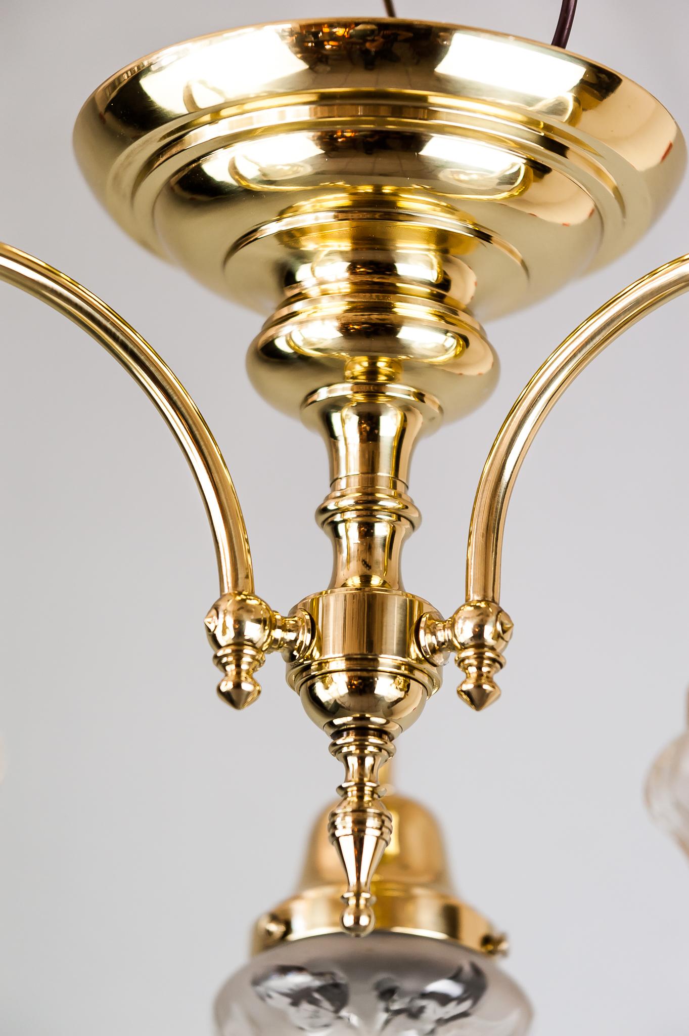 Lacquered Jugendstil Ceiling Lamp, circa 1908 with Original Glass Shades