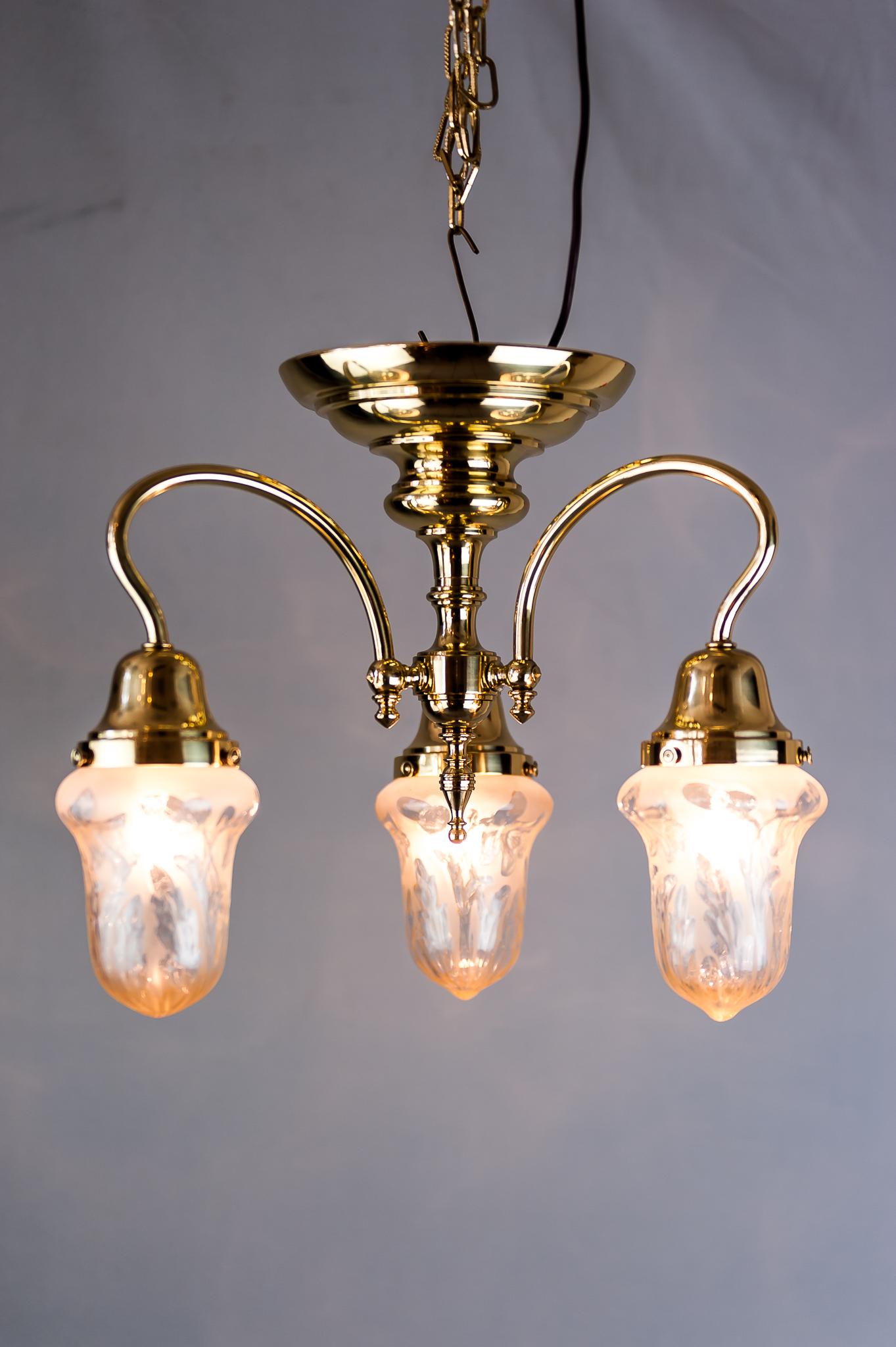 Jugendstil Ceiling Lamp, circa 1908 with Original Glass Shades In Excellent Condition In Wien, AT