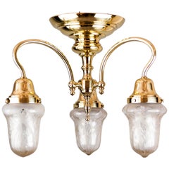 Antique Jugendstil Ceiling Lamp, circa 1908 with Original Glass Shades