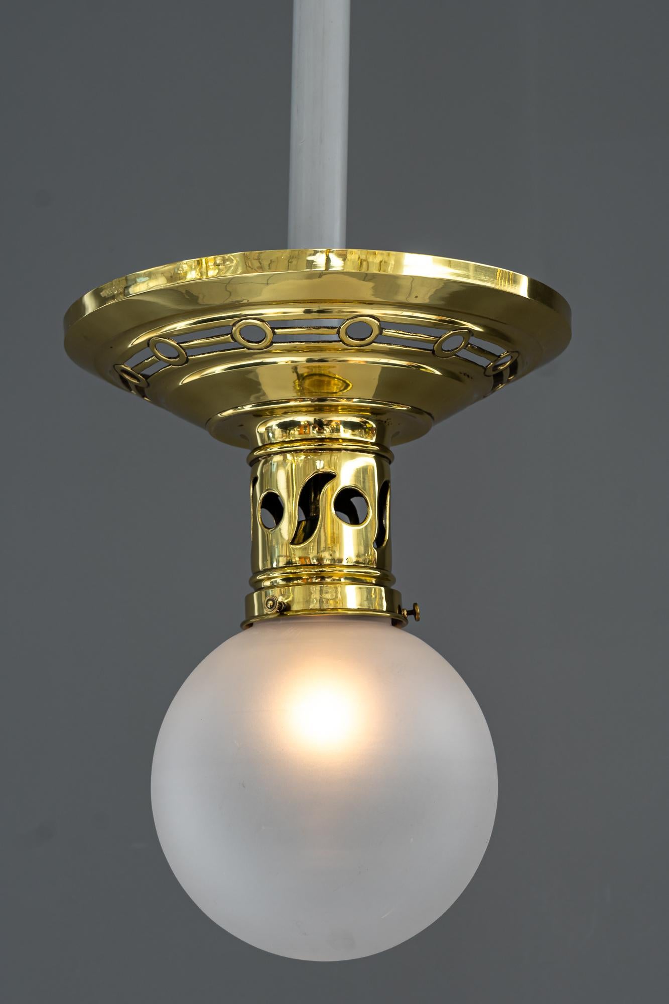 Jugendstil Ceiling Lamp circa 1908 with Original Opaline Glass Shade For Sale 4