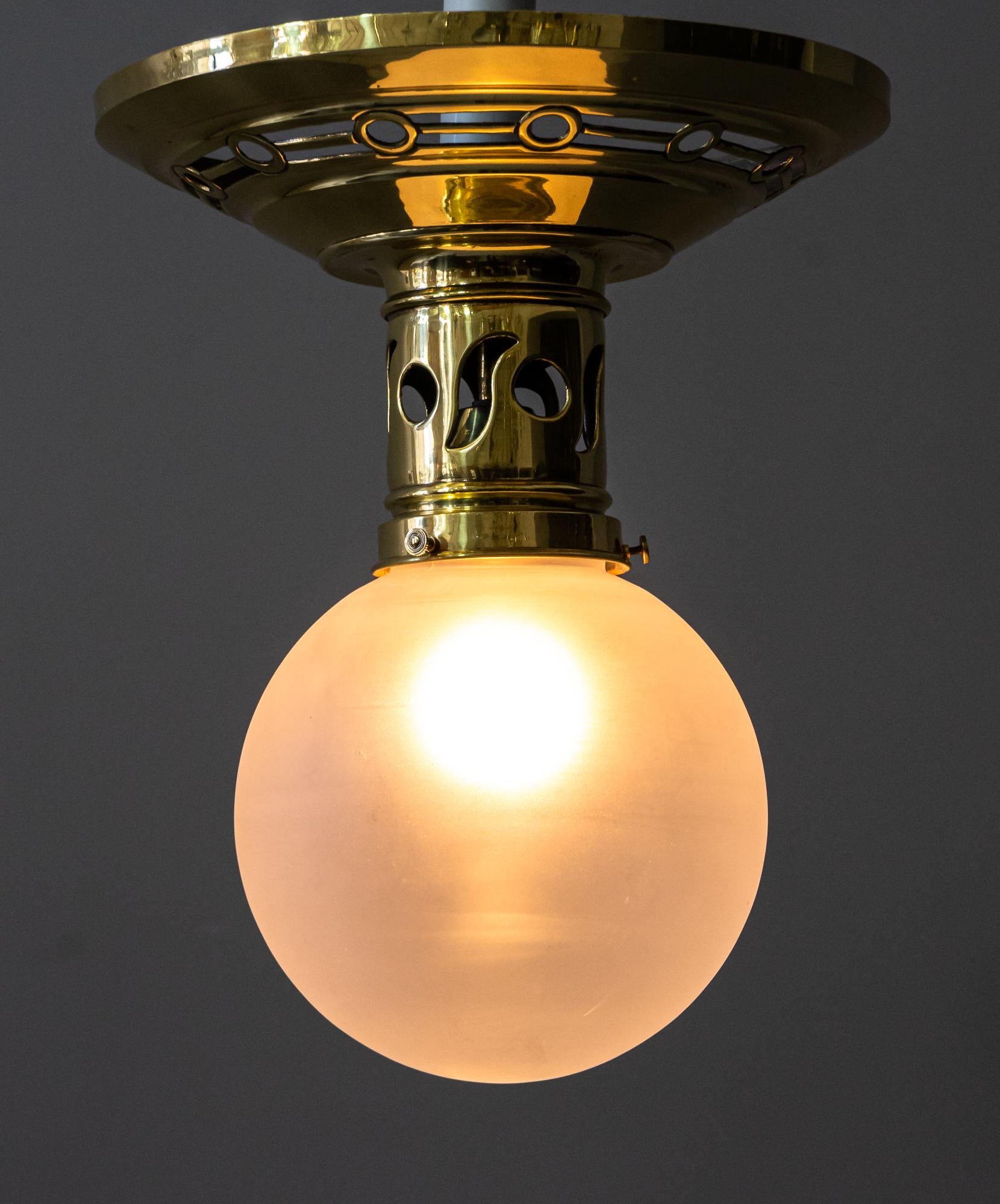 Jugendstil Ceiling Lamp circa 1908 with Original Opaline Glass Shade For Sale 5