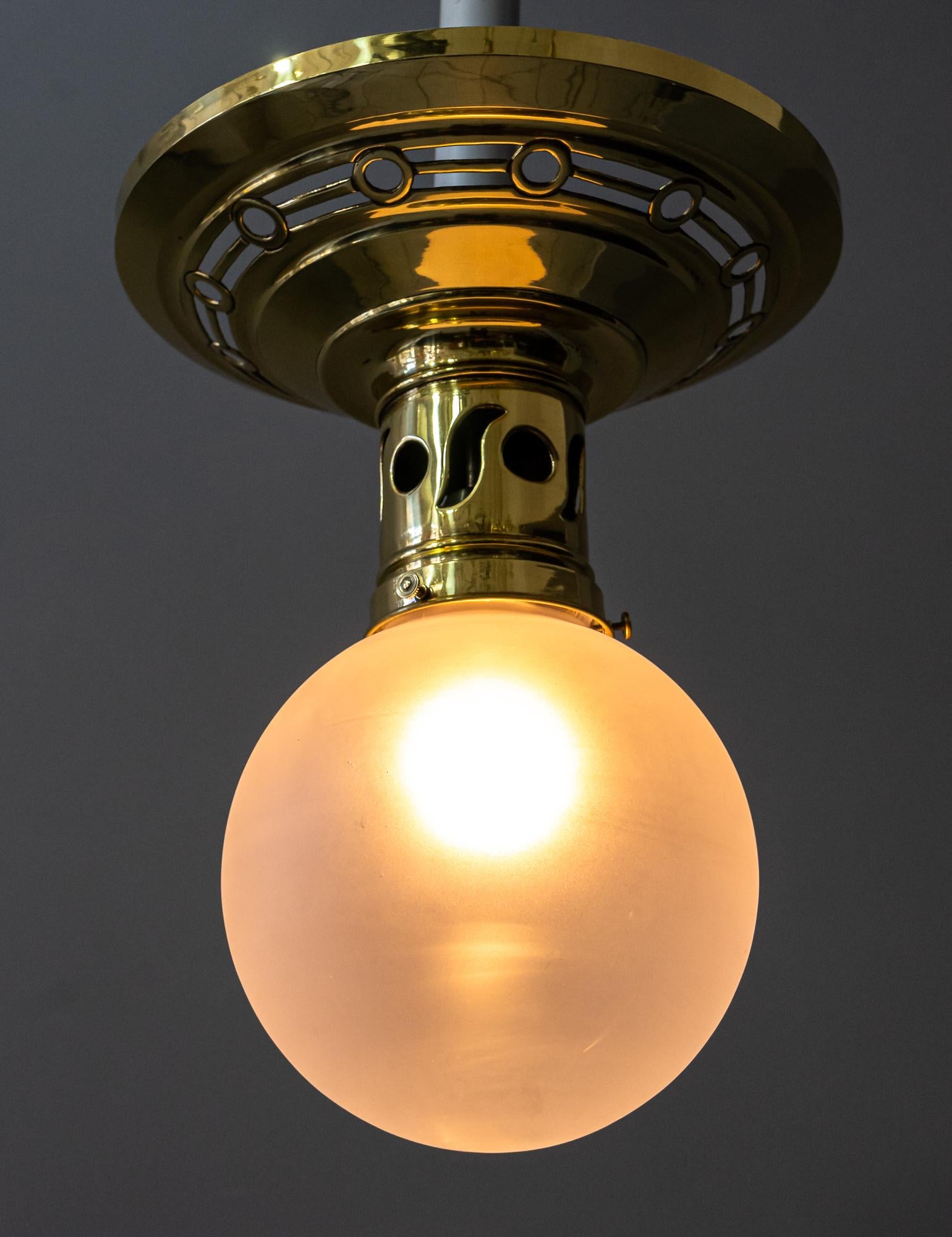 Jugendstil Ceiling Lamp circa 1908 with Original Opaline Glass Shade For Sale 6