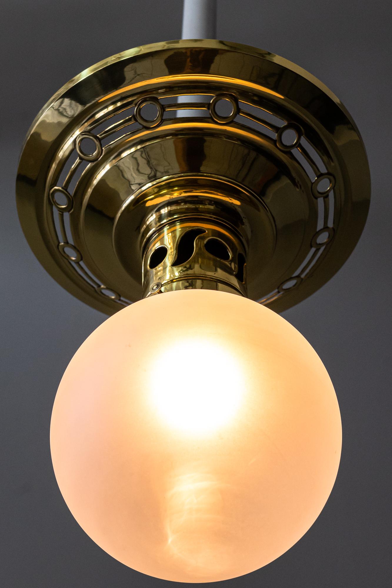 Jugendstil Ceiling Lamp circa 1908 with Original Opaline Glass Shade For Sale 8