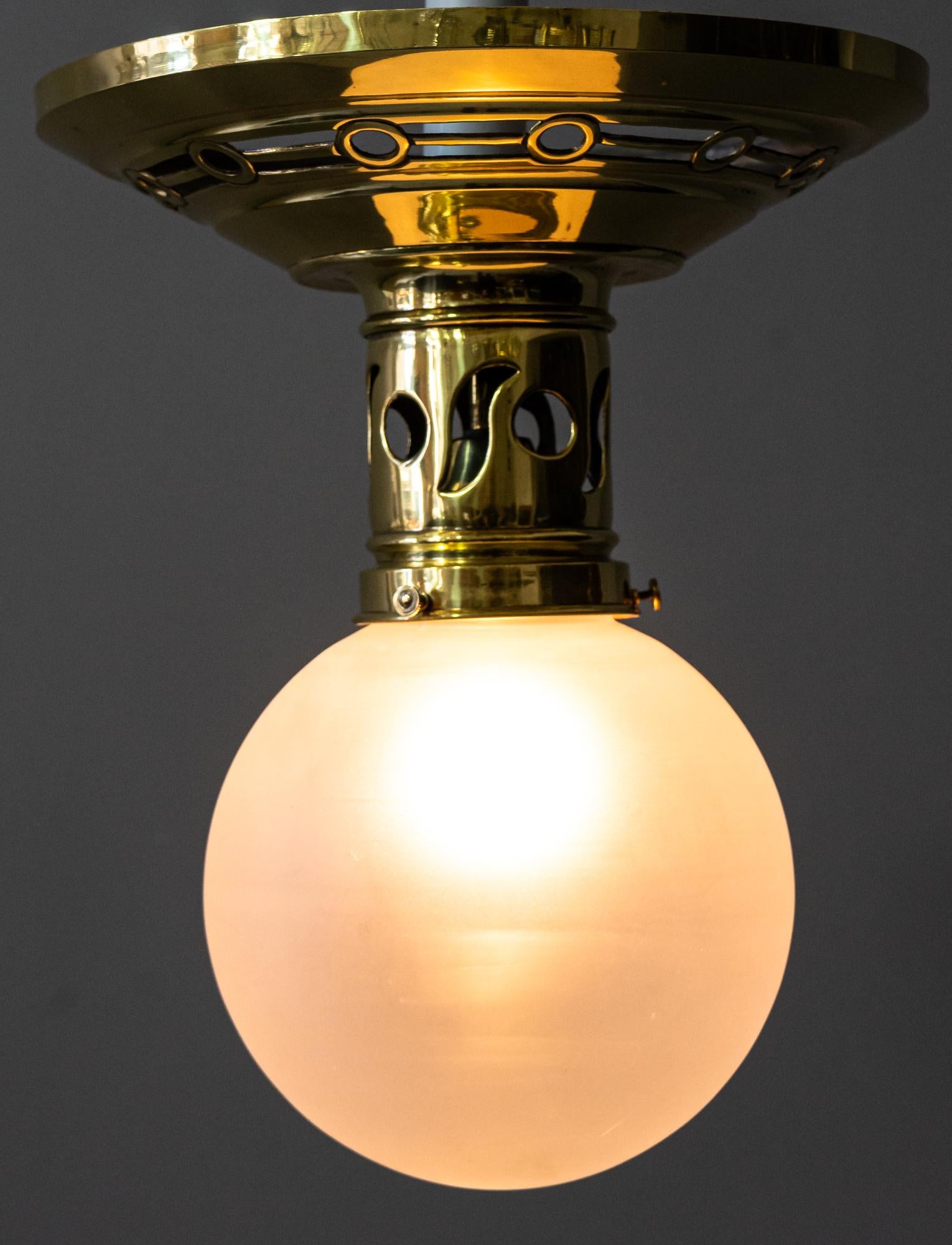 Jugendstil Ceiling Lamp circa 1908 with Original Opaline Glass Shade For Sale 9