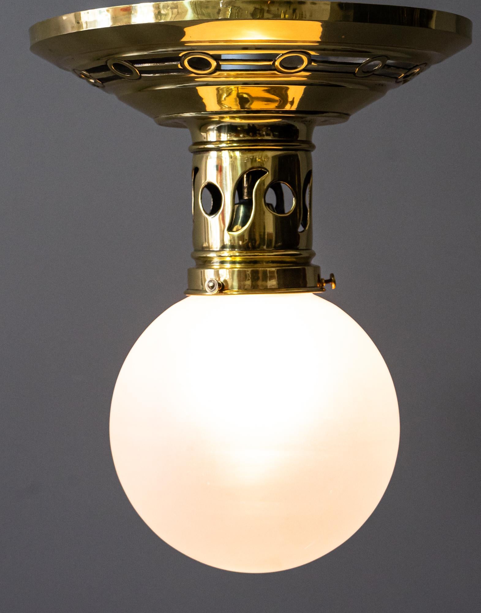 Jugendstil Ceiling Lamp circa 1908 with Original Opaline Glass Shade For Sale 10