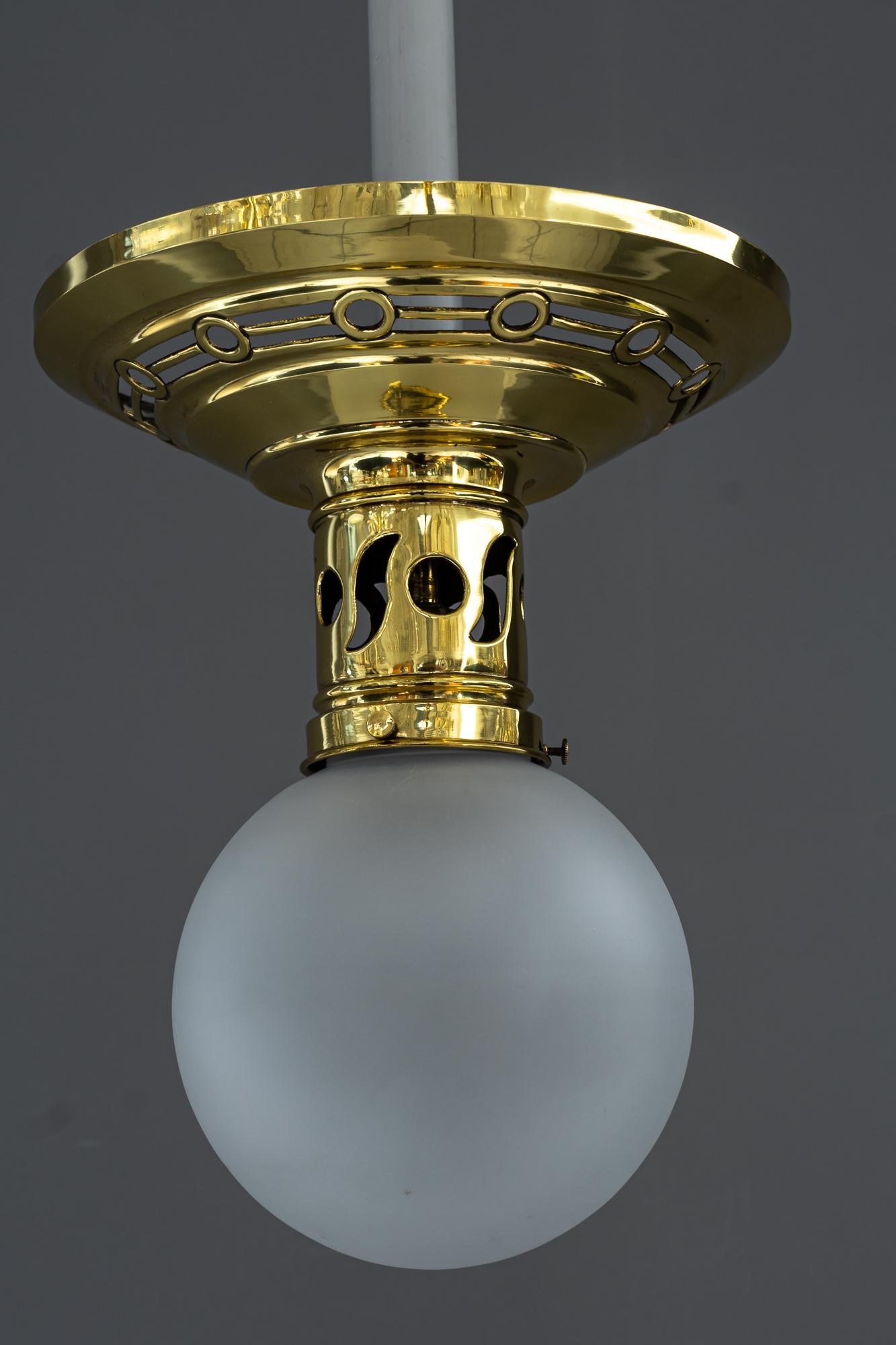 Mid-Century Modern Jugendstil Ceiling Lamp circa 1908 with Original Opaline Glass Shade For Sale