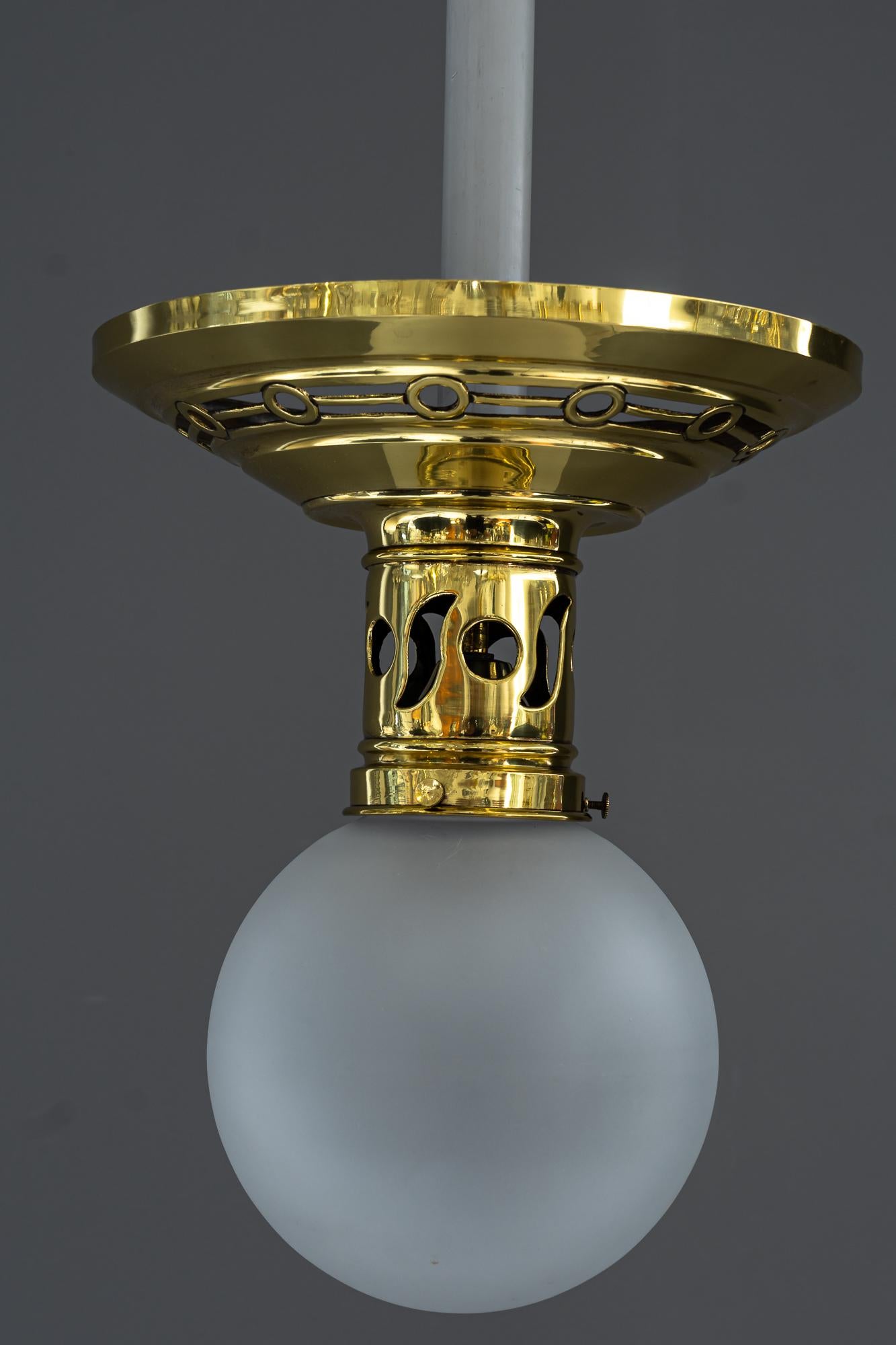 Jugendstil Ceiling Lamp circa 1908 with Original Opaline Glass Shade In Good Condition For Sale In Wien, AT