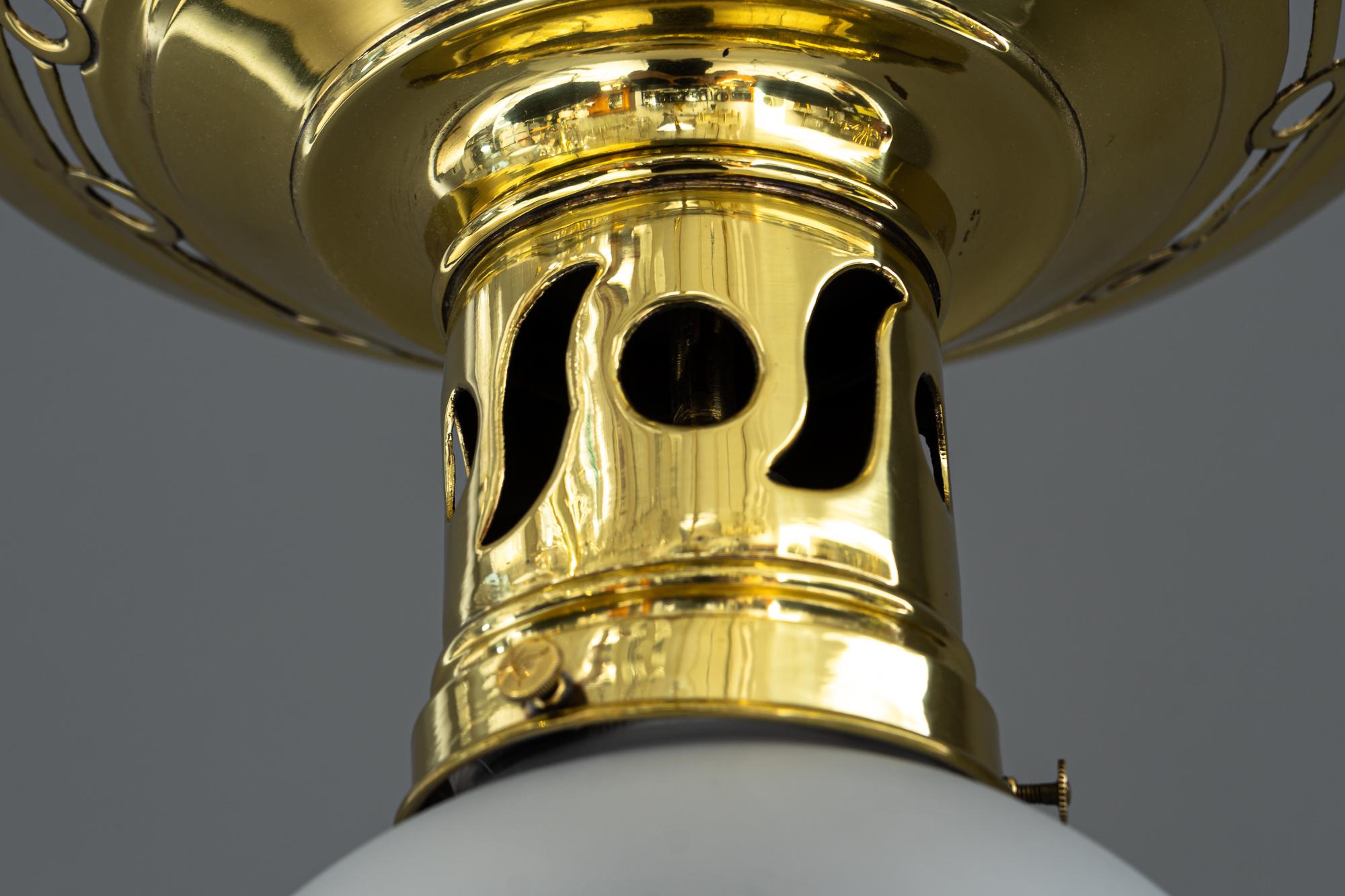Jugendstil Ceiling Lamp circa 1908 with Original Opaline Glass Shade For Sale 2
