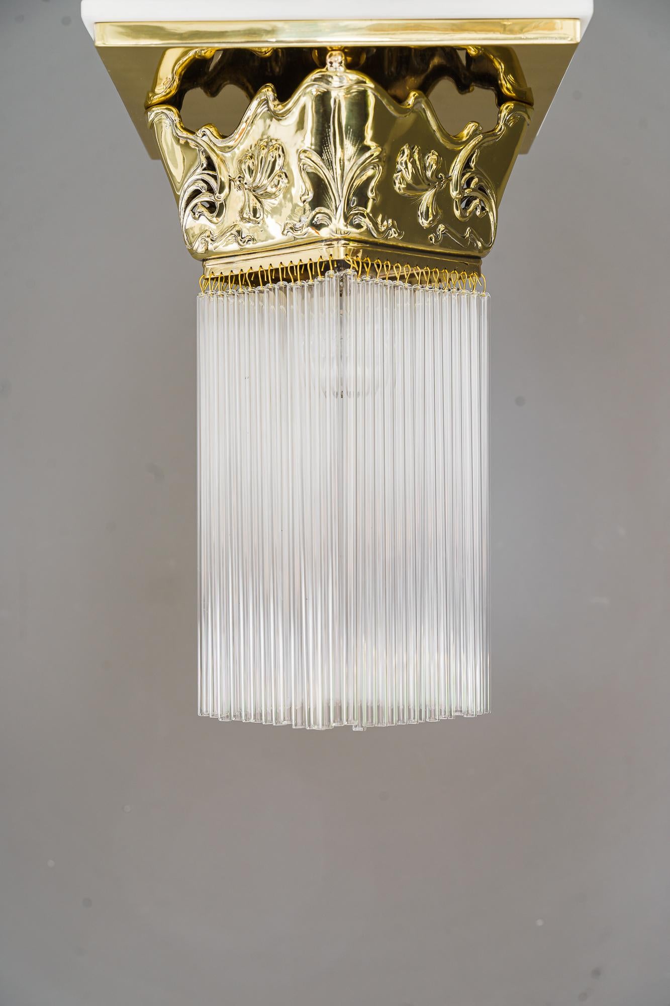 Brass Jugendstil Ceiling Lamp Vienna Around 1908 'Floral' For Sale
