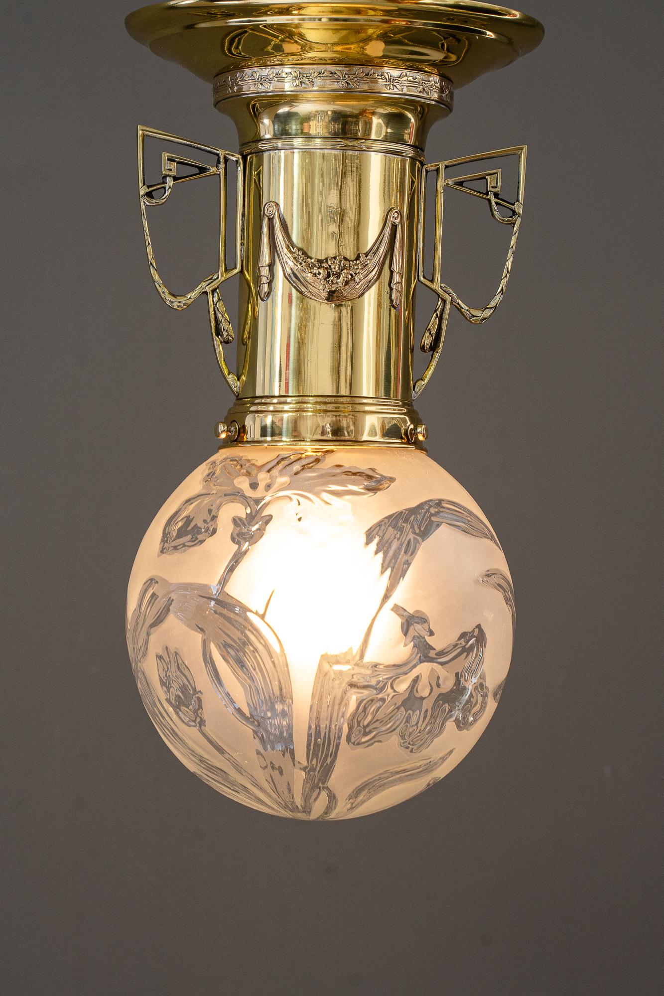 Brass jugendstil ceiling lamp vienna around 1908 For Sale