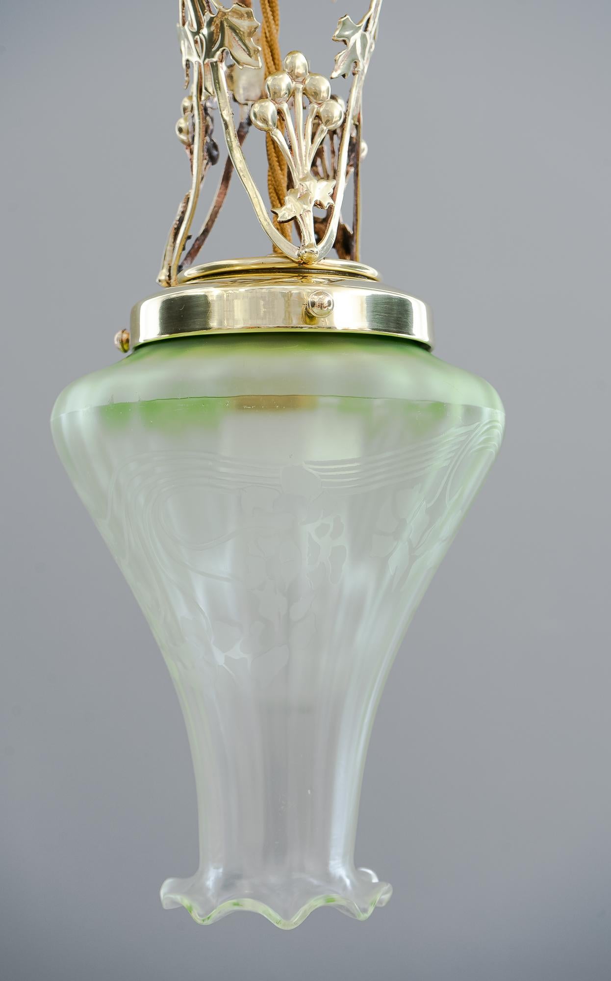 Jugendstil Ceiling Lamp Vienna circa 1908 with Original Glass Shade For Sale 4
