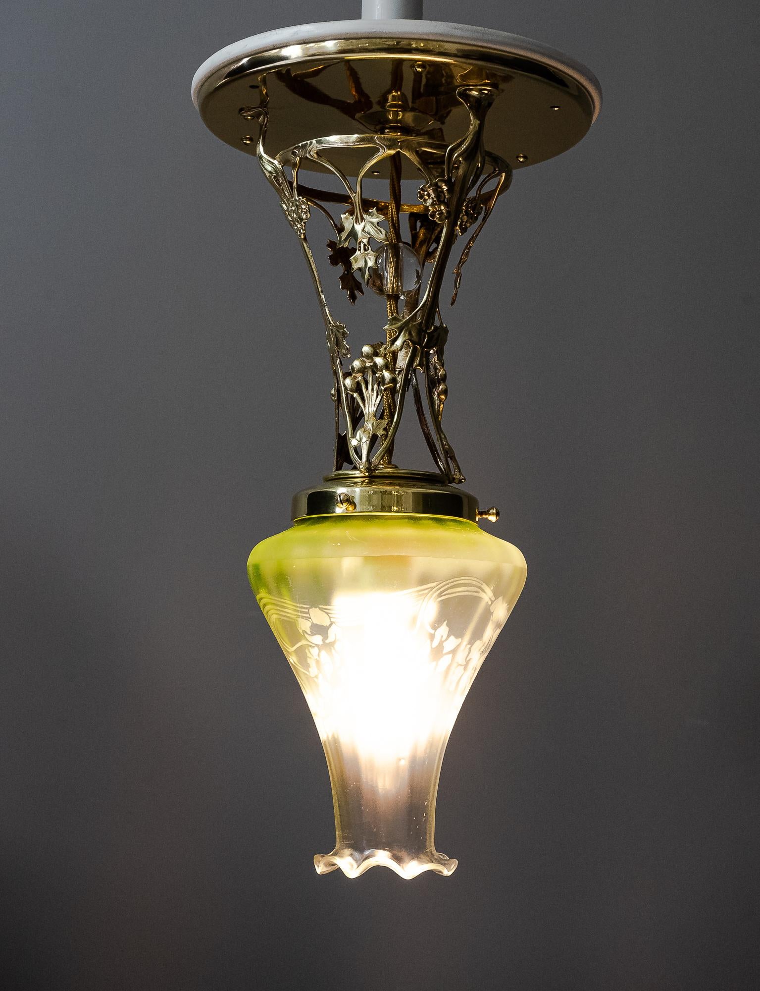 Jugendstil Ceiling Lamp Vienna circa 1908 with Original Glass Shade For Sale 5