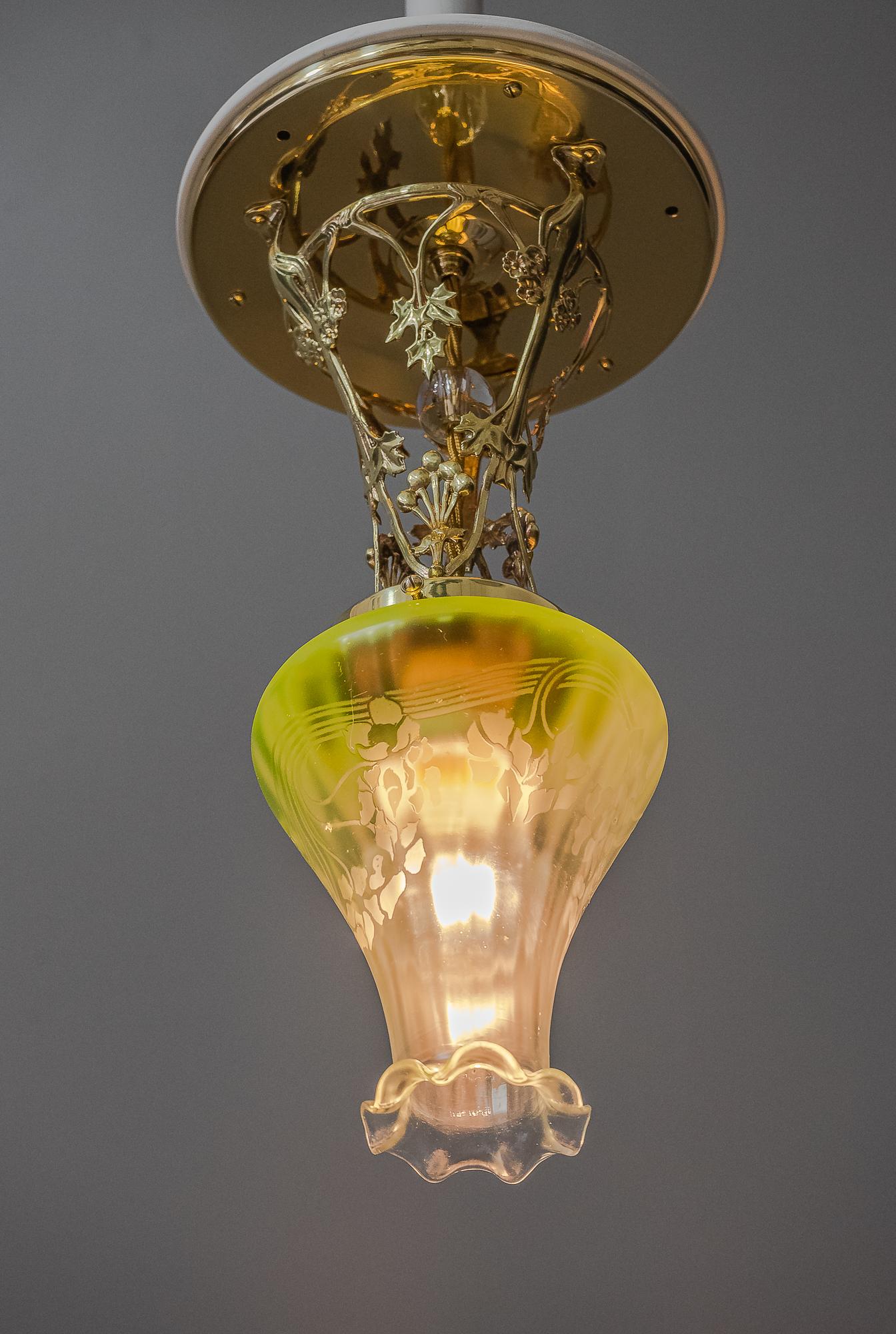 Jugendstil Ceiling Lamp Vienna circa 1908 with Original Glass Shade For Sale 10