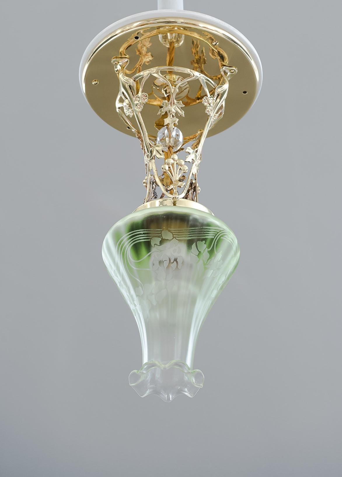 Early 20th Century Jugendstil Ceiling Lamp Vienna circa 1908 with Original Glass Shade For Sale
