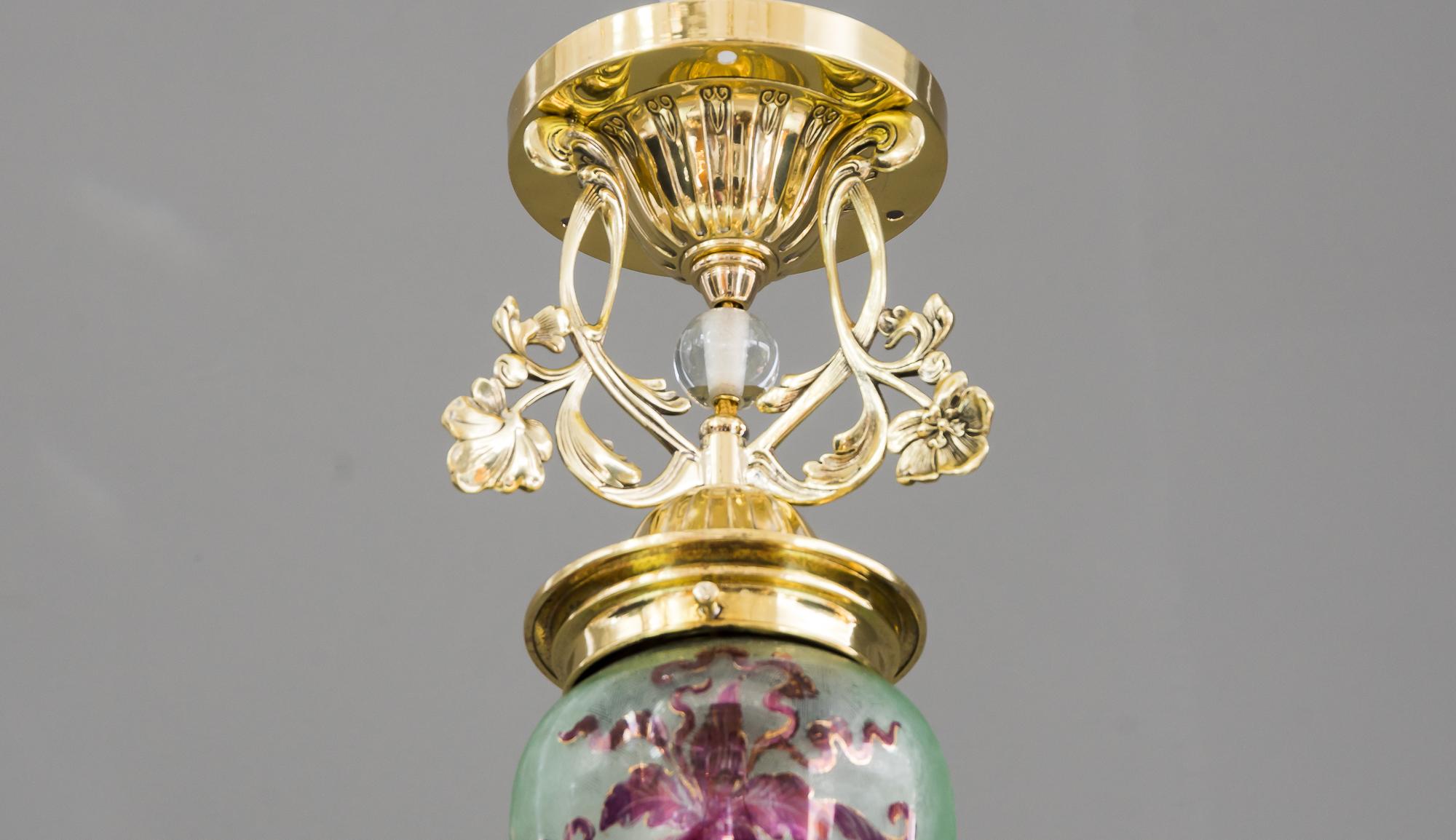 Polished Jugendstil Ceiling Lamp with Beautiful Shade, circa 1903