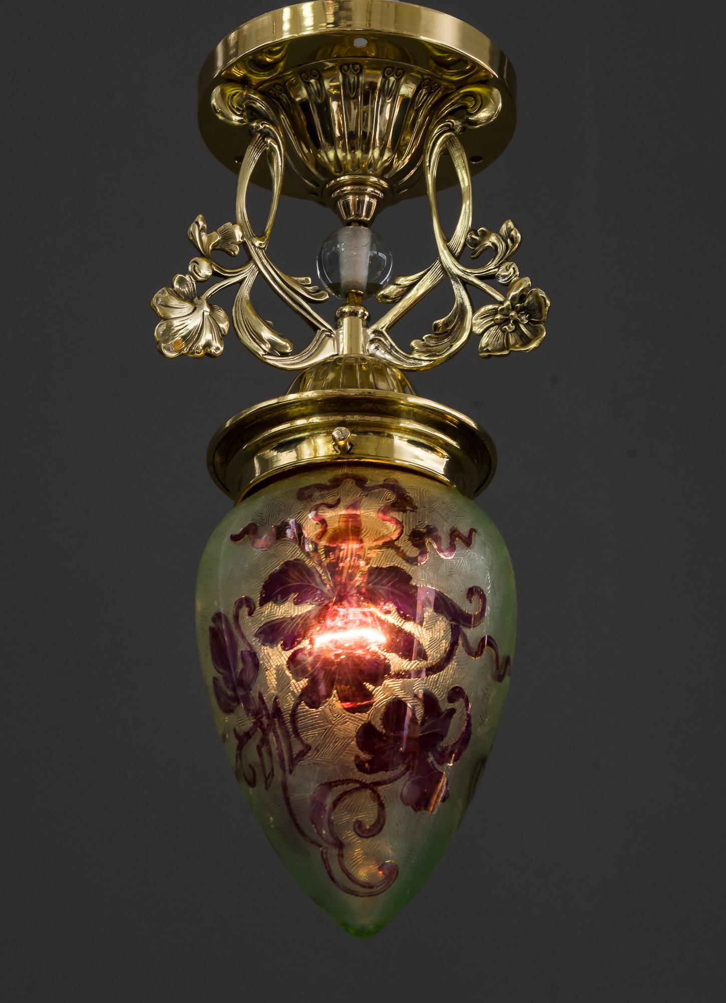 Jugendstil Ceiling Lamp with Beautiful Shade, circa 1903 2