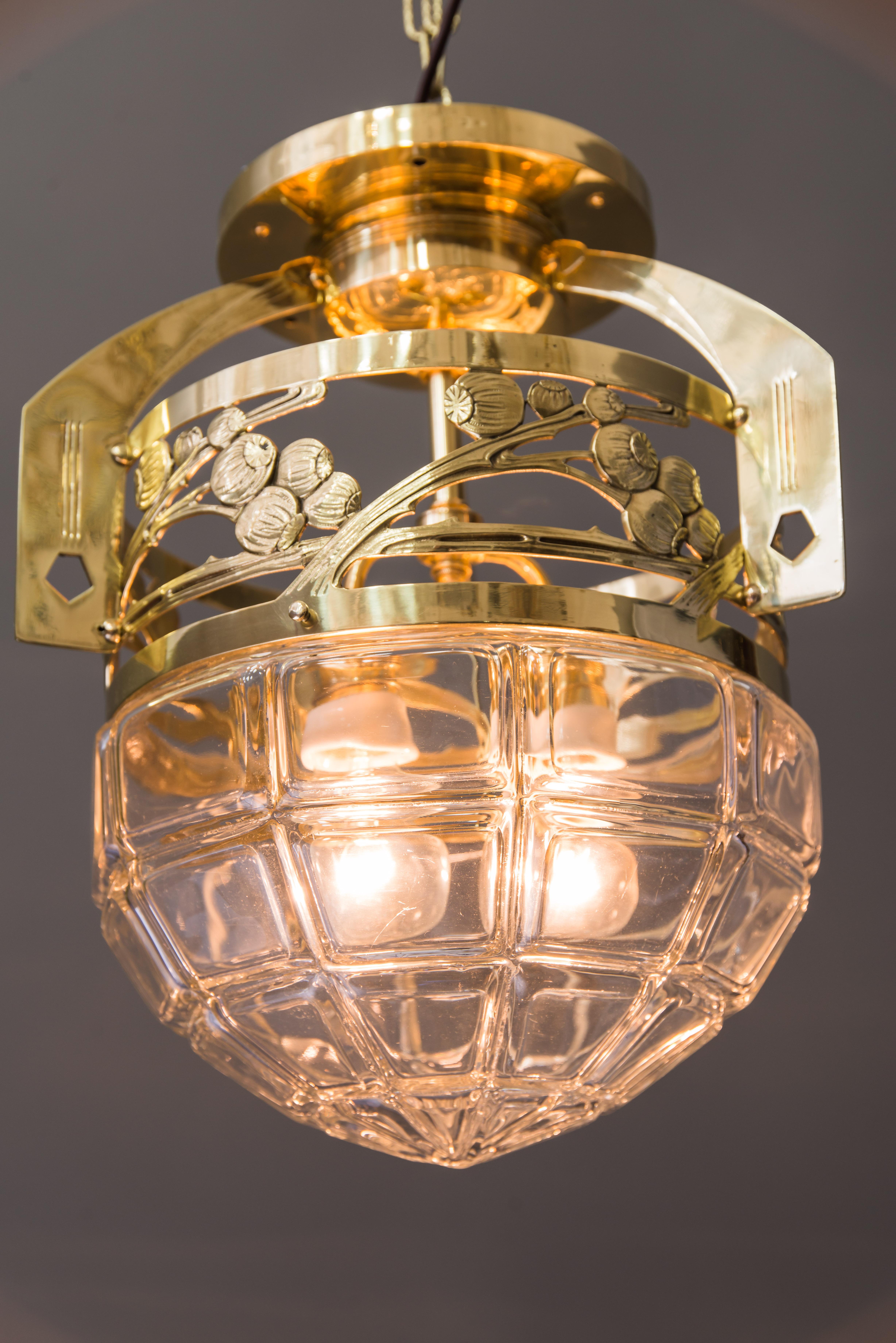 Polished Jugendstil Ceiling Lamp with Cut Glass, circa 1908