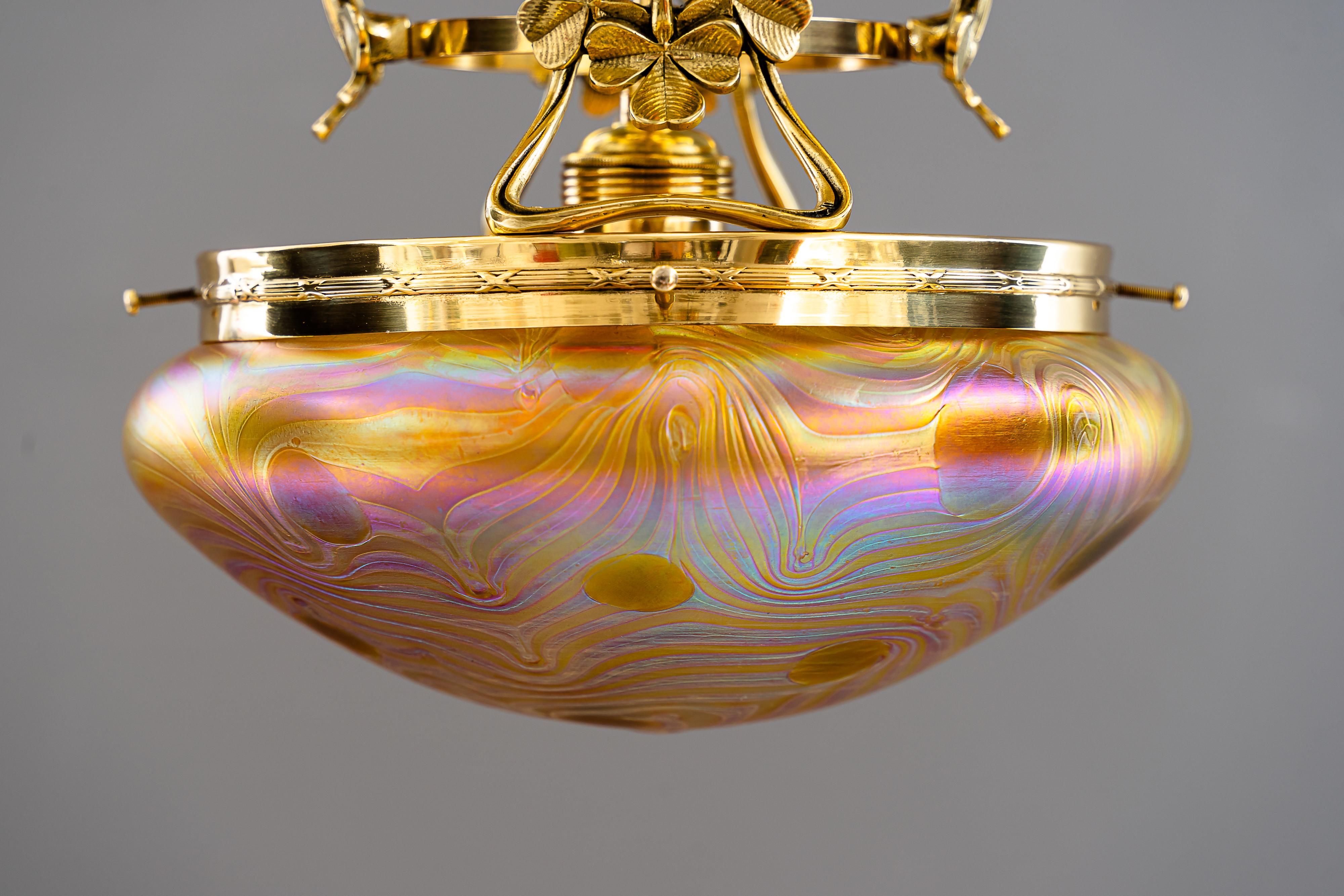jugendstil deckenlampe mit loetz glass schirm wien um 1908 (Frühes 20. Jahrhundert)