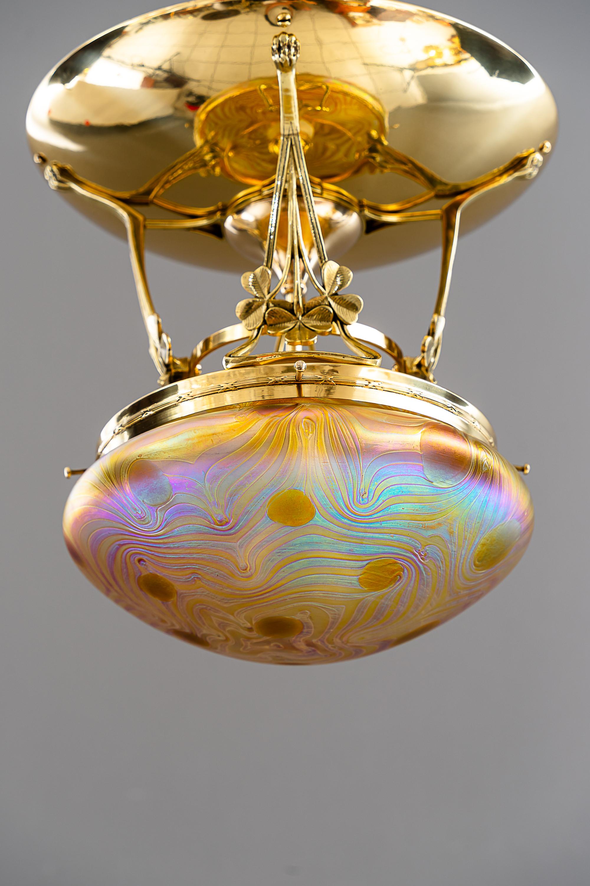 jugendstil deckenlampe mit loetz glass schirm wien um 1908 1