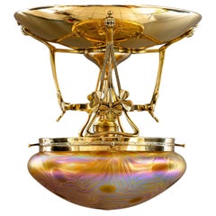 jugendstil deckenlampe mit loetz glass schirm wien um 1908