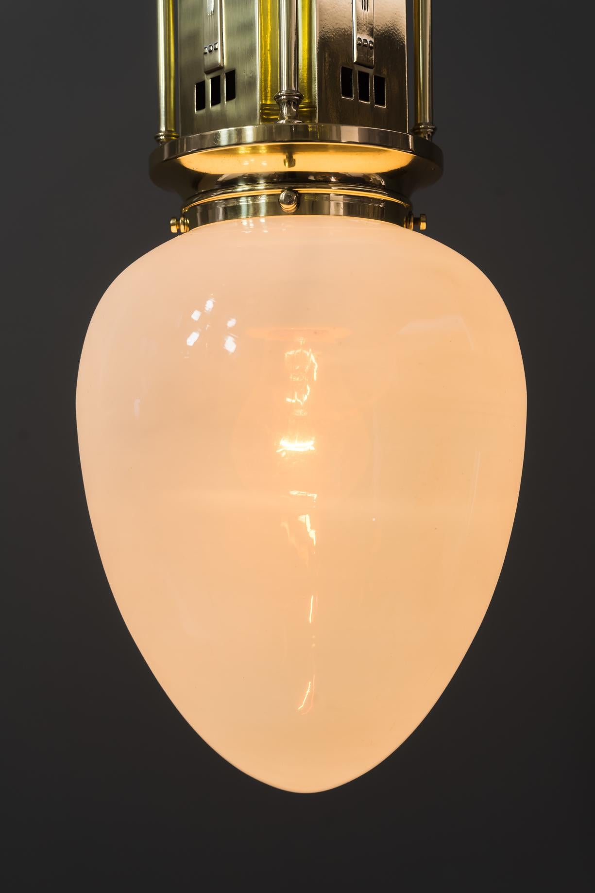 Jugendstil Ceiling Lamp with Opaline Glass Shade, circa 1910s 3