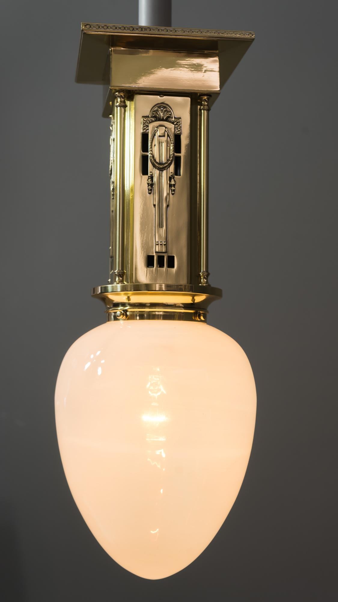 Jugendstil Ceiling Lamp with Opaline Glass Shade, circa 1910s 7