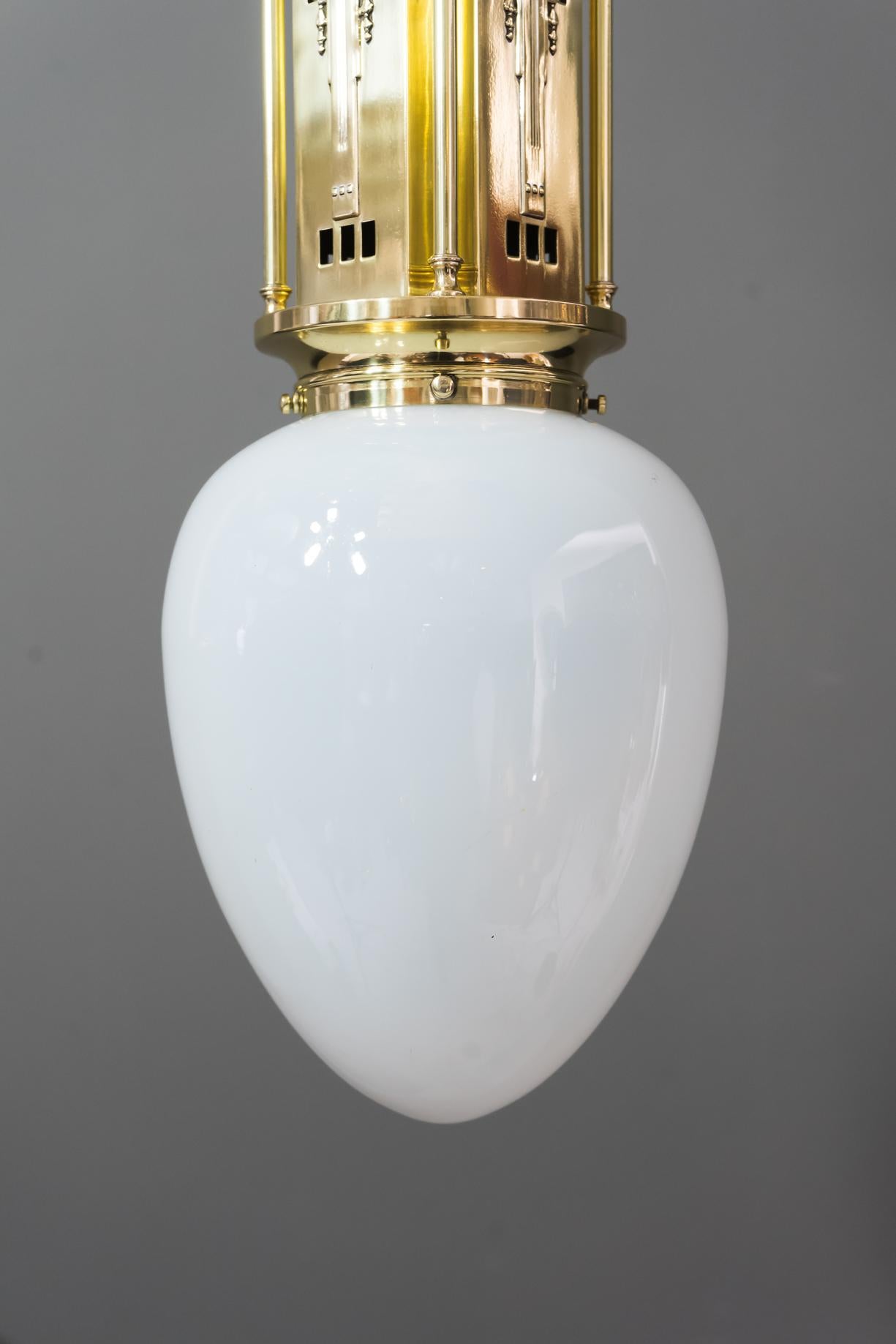 Lacquered Jugendstil Ceiling Lamp with Opaline Glass Shade, circa 1910s
