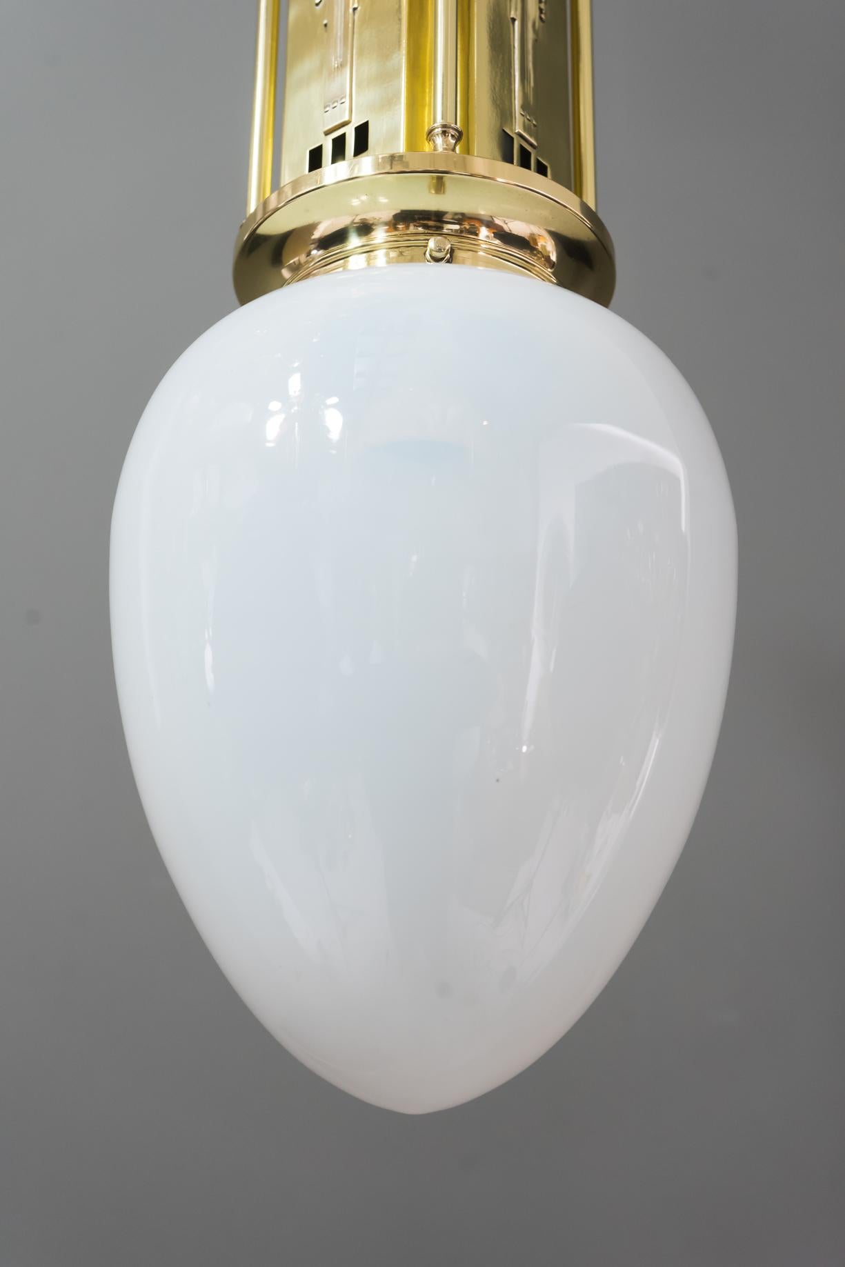 Jugendstil Ceiling Lamp with Opaline Glass Shade, circa 1910s 2