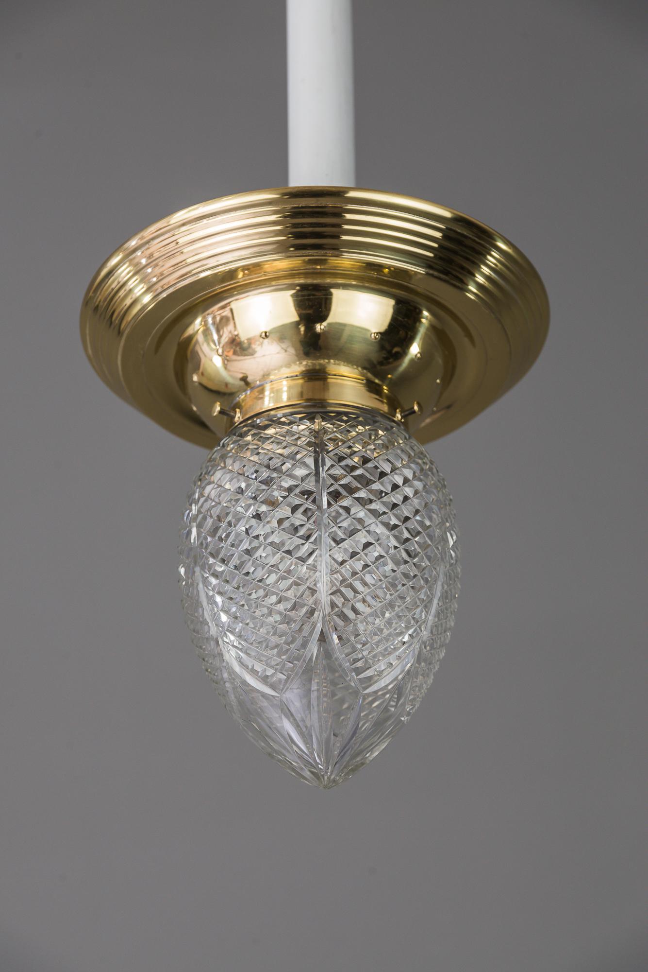 Austrian Jugendstil Ceiling Lamp with Original Cut Glass, circa 1908