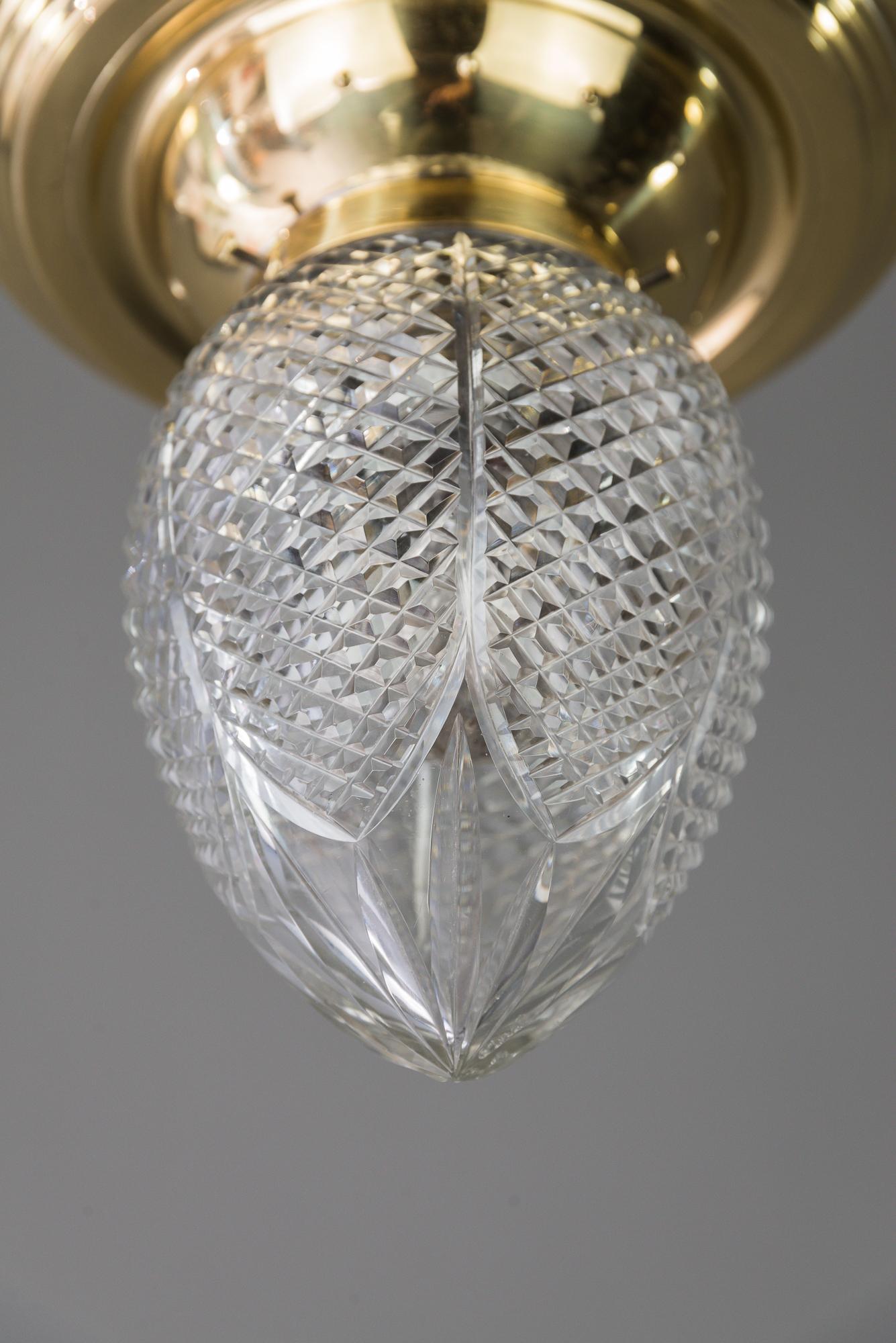 Jugendstil Ceiling Lamp with Original Cut Glass, circa 1908 In Good Condition In Wien, AT