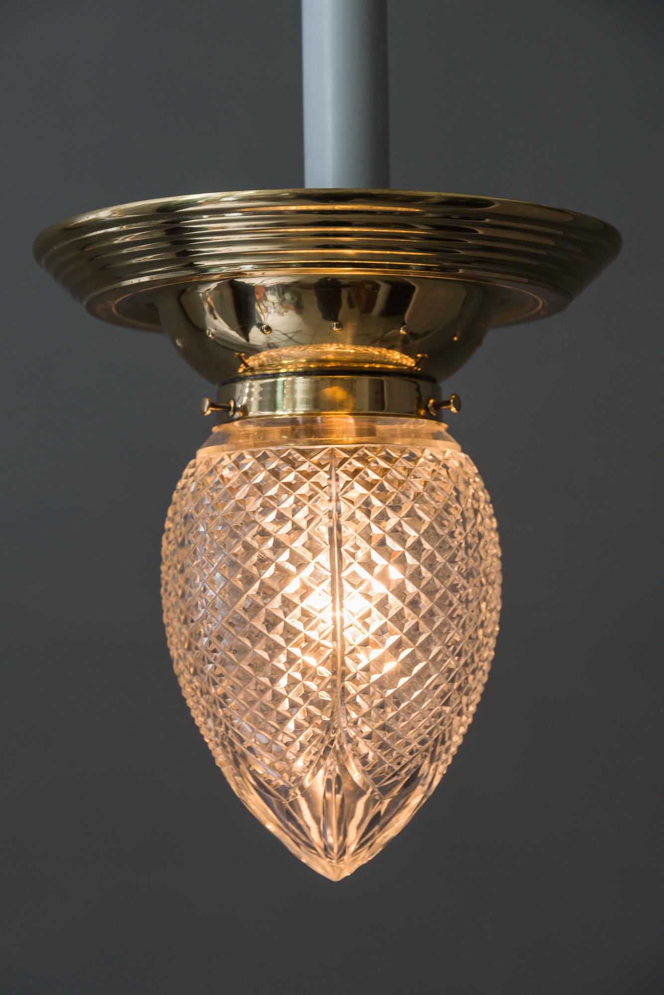 Early 20th Century Jugendstil Ceiling Lamp with Original Cut Glass, circa 1908