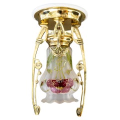 Jugendstil ceiling lamp with original hand painted shade vienna around 1908