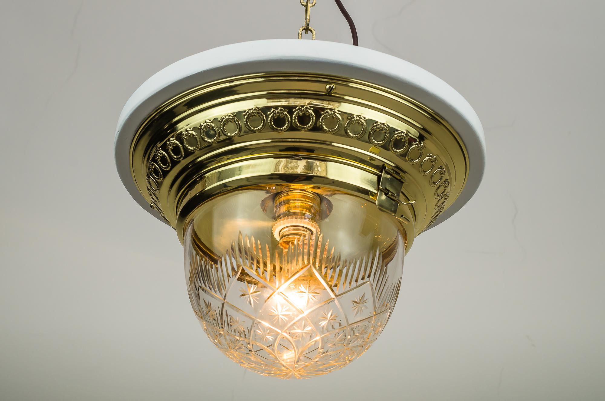 Early 20th Century Jugendstil Ceiling Lamps 1906 with Original Glass and Painted Wood Plate