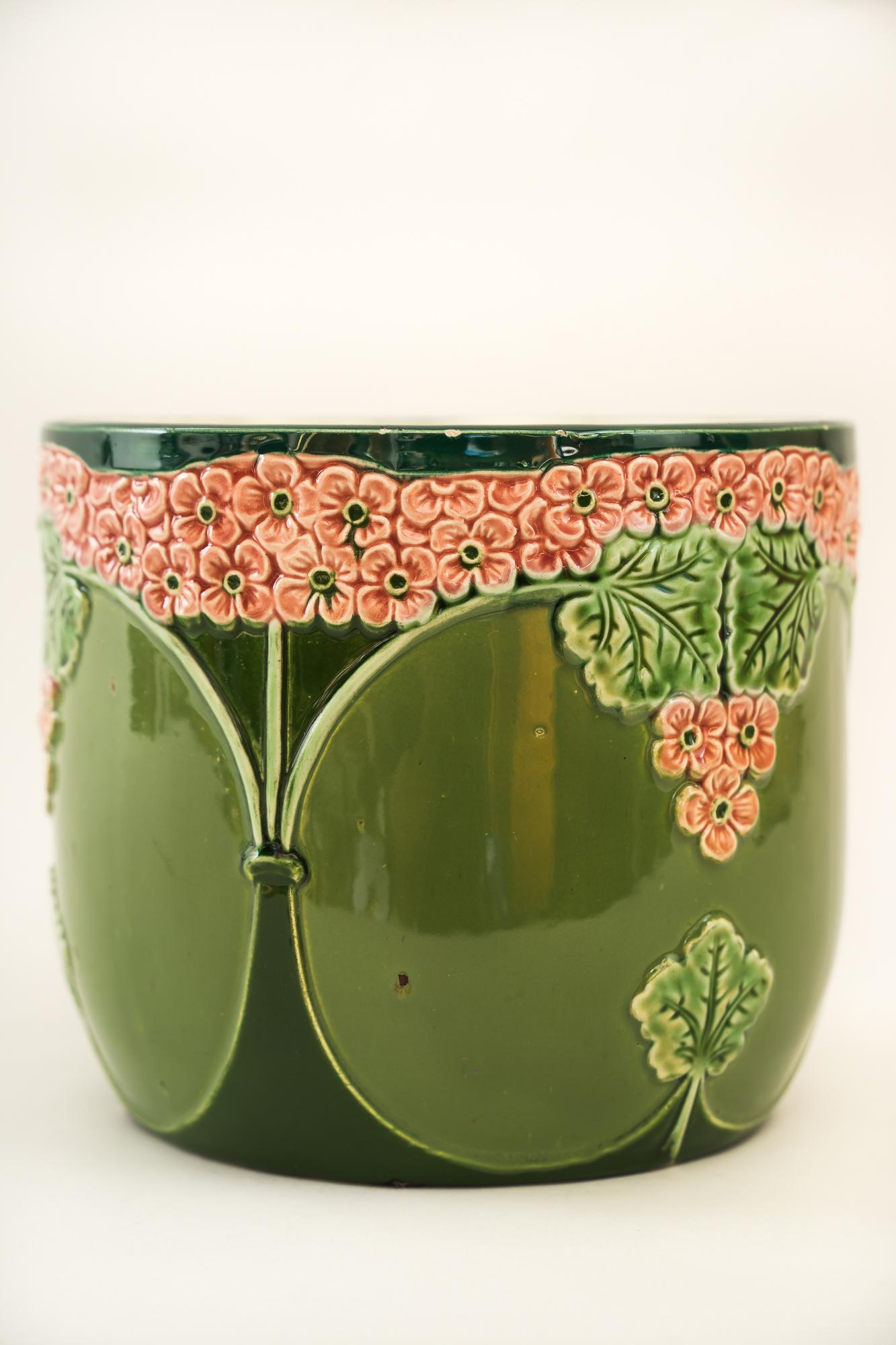 Painted Jugendstil Ceramic Flower Pot Vienna Around 1900s