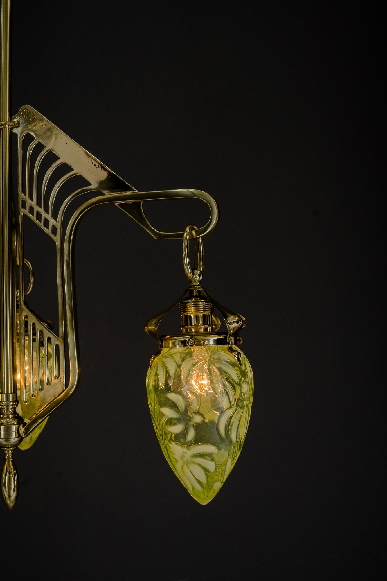 Jugendstil Chandelier Vienna circa 1908 with Original Opaline Glass Shades 7