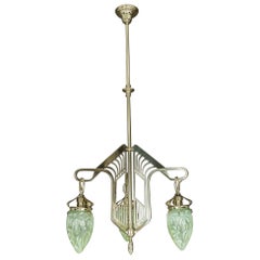 Jugendstil Chandelier Vienna circa 1908 with Original Opaline Glass Shades