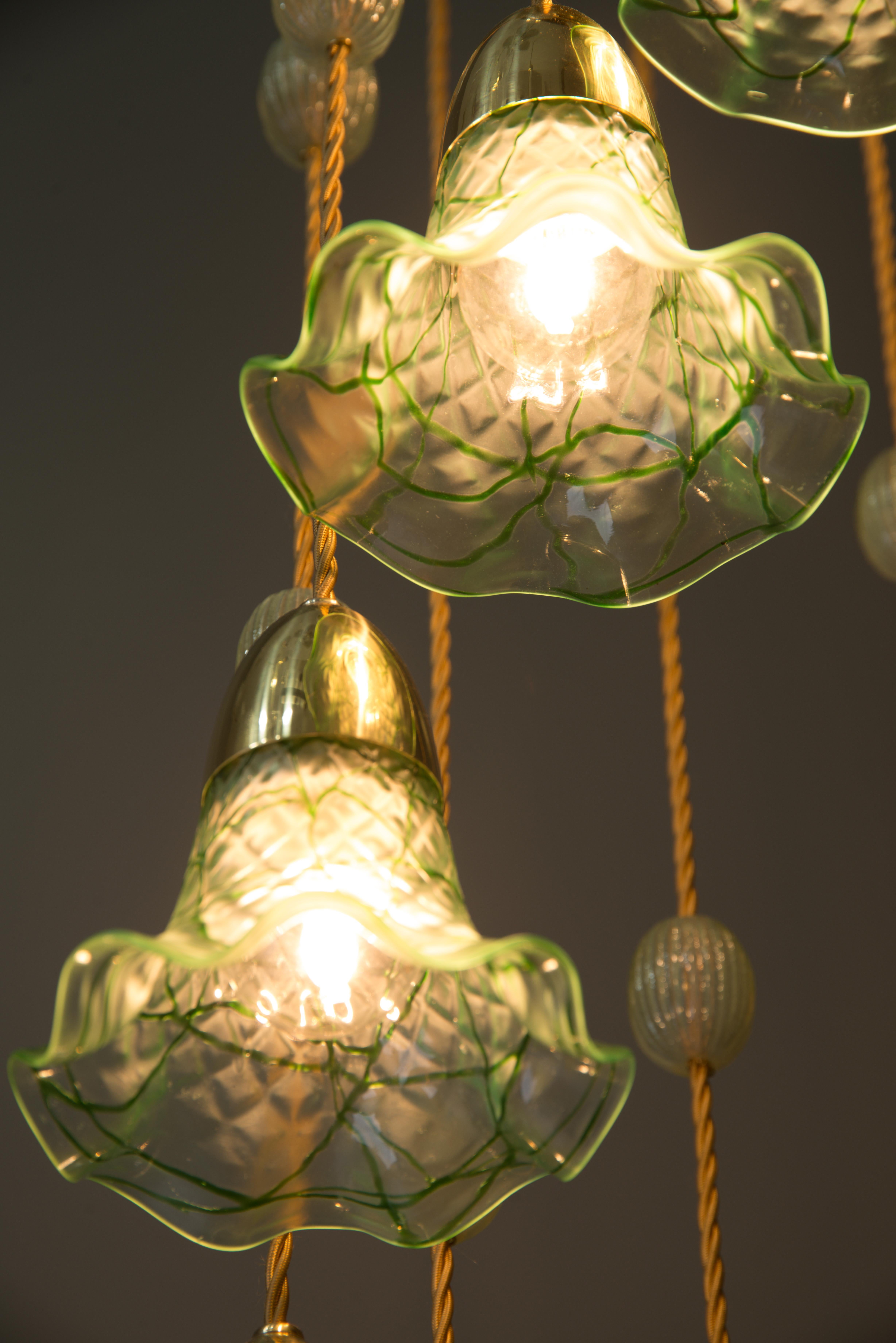 Jugendstil Chandelier Vienna circa 1910s with Original Palme König Glass Shade In Good Condition In Wien, AT