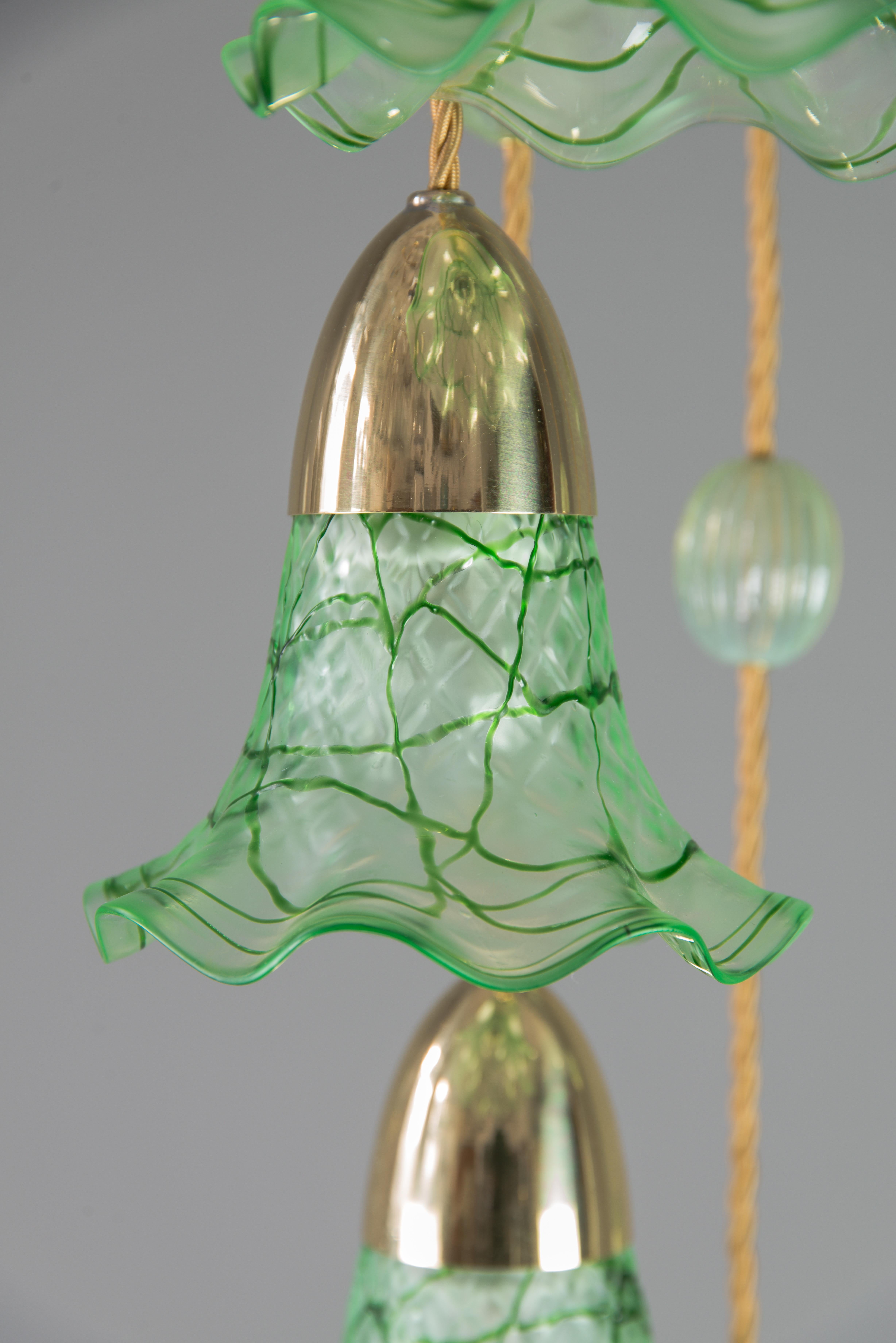 Jugendstil Chandelier Vienna circa 1910s with Original Palme König Glass Shade 1