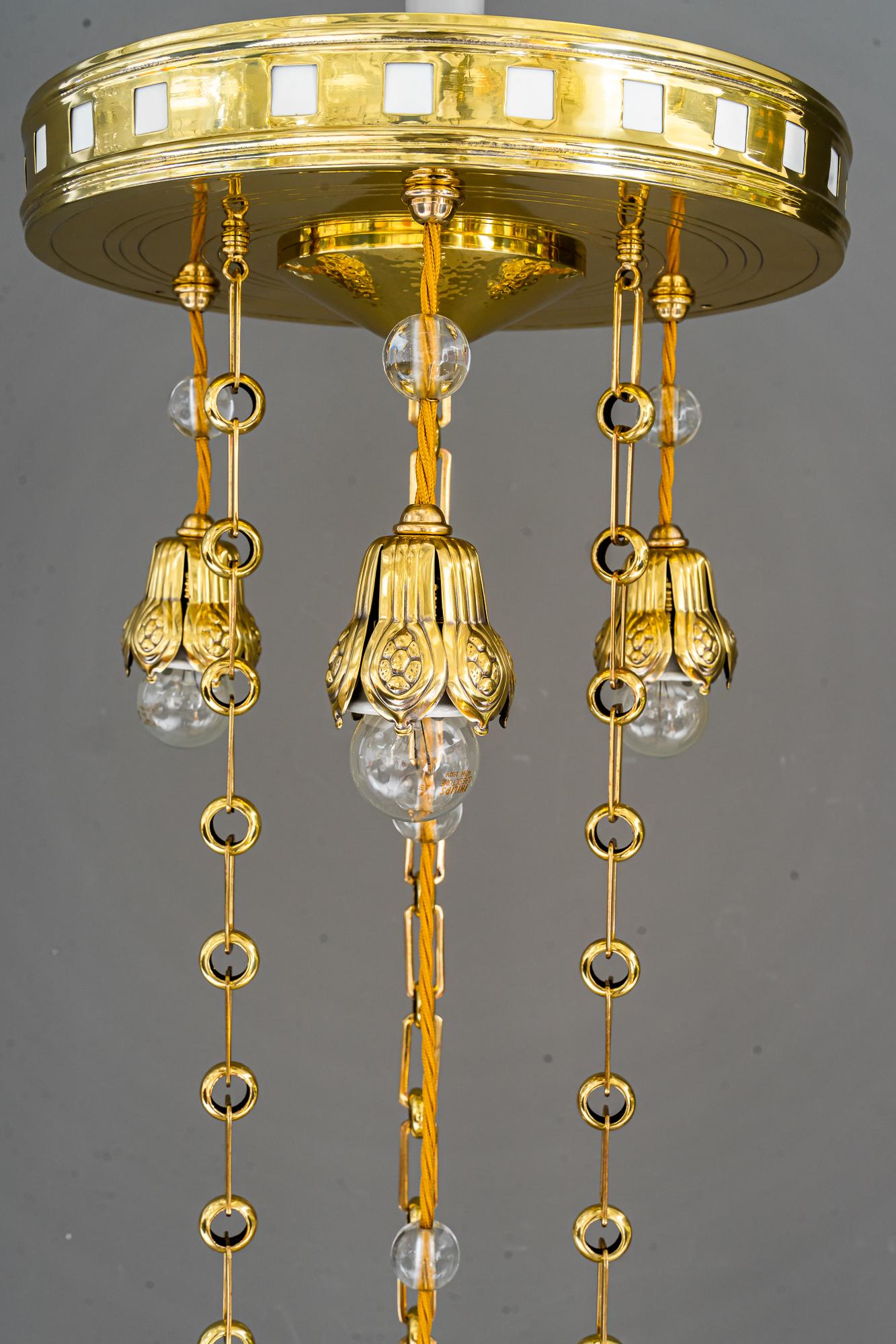 Jugendstil Chandelier with Cut Glass Shade, Vienna, 1910s In Good Condition For Sale In Wien, AT